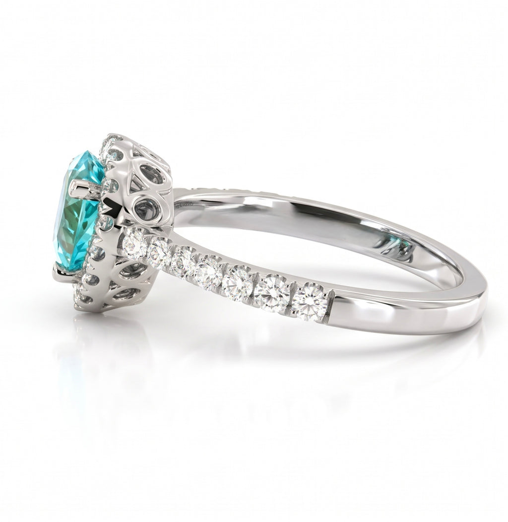 Pear Lab-Grown Paraiba Ring with Natural Diamond Halo and Accents