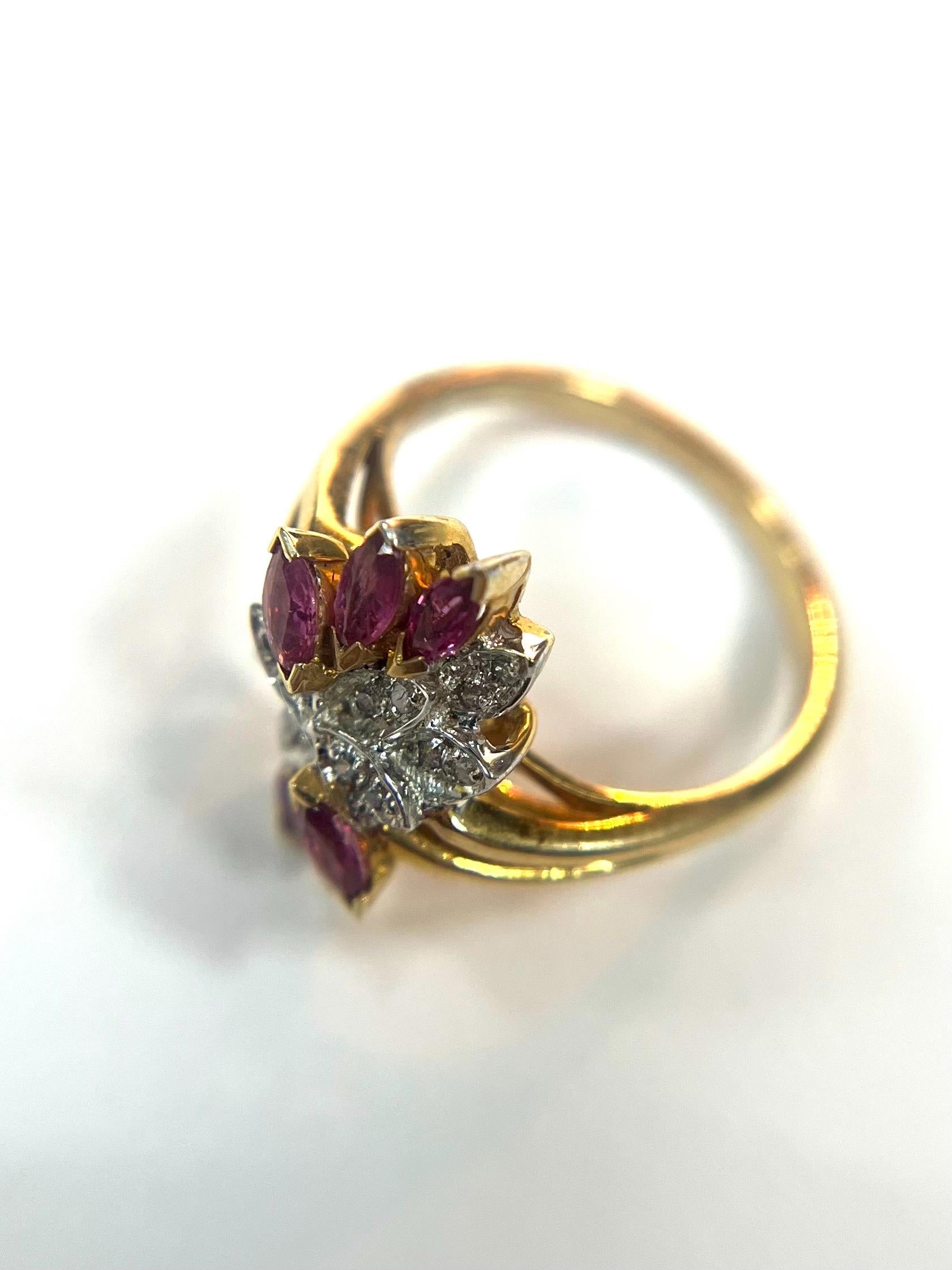 Estate Diamond and Ruby 14k Yellow Gold Ring Size 6 Band Vintage Solid Gold