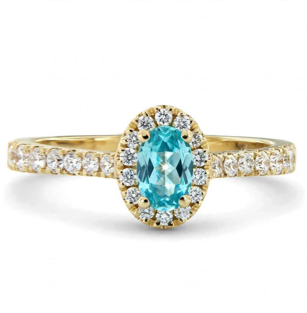 Small Oval Lab-Grown Paraiba Ring with Natural Diamond Halo and Accents