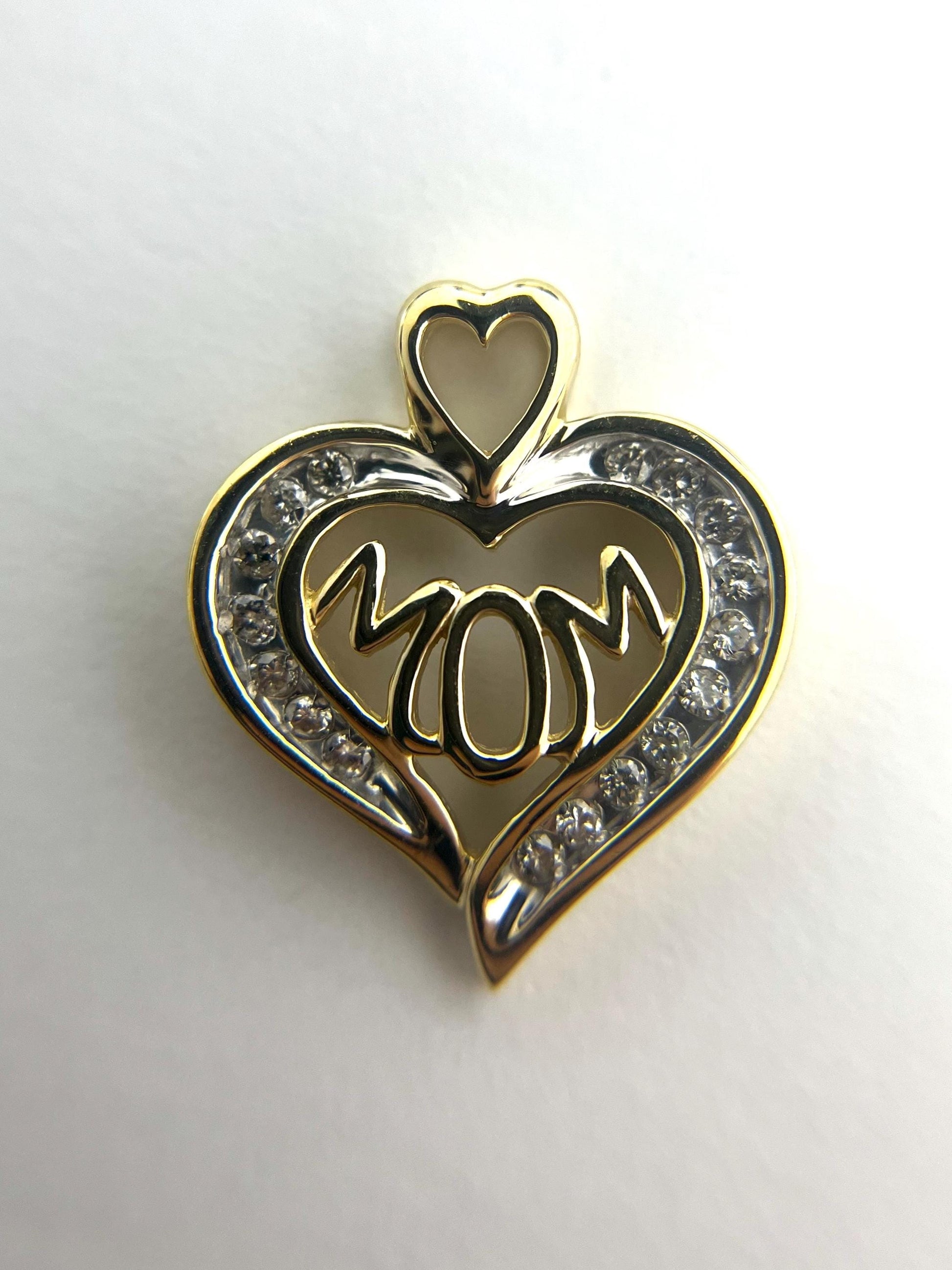 MOM Heart Shaped Pendant - 14k Yellow Gold and .34 Carats Diamonds