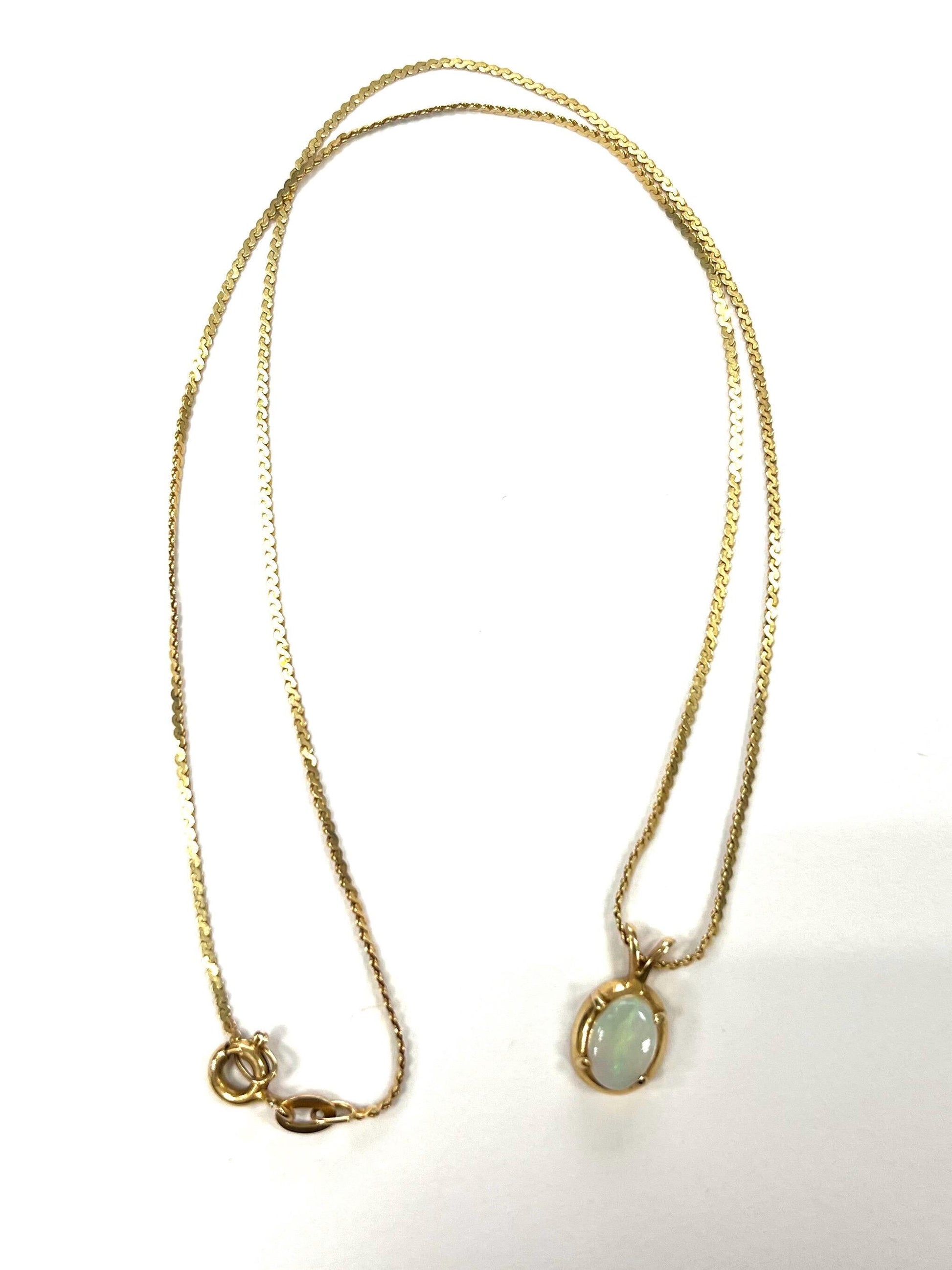 Opal Necklace 14k Yellow Gold 15 Inch Chain