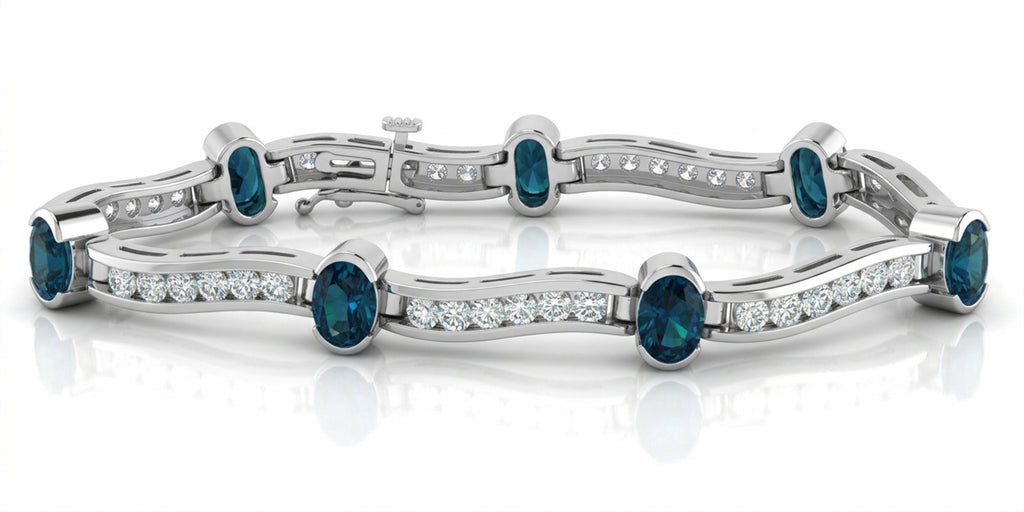 Oval Lab-Grown Alexandrite Wave Bracelet with Natural Diamonds