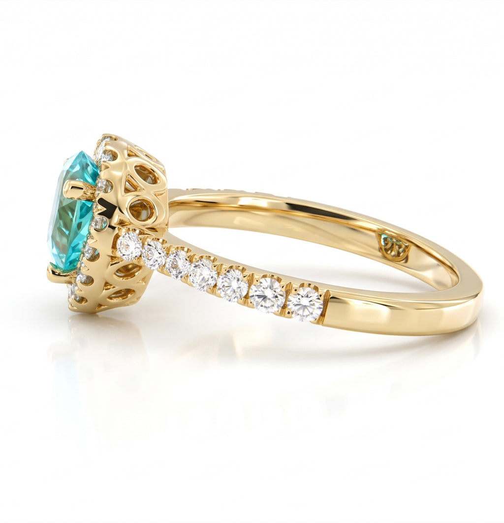 Pear Lab-Grown Paraiba Ring with Natural Diamond Halo and Accents