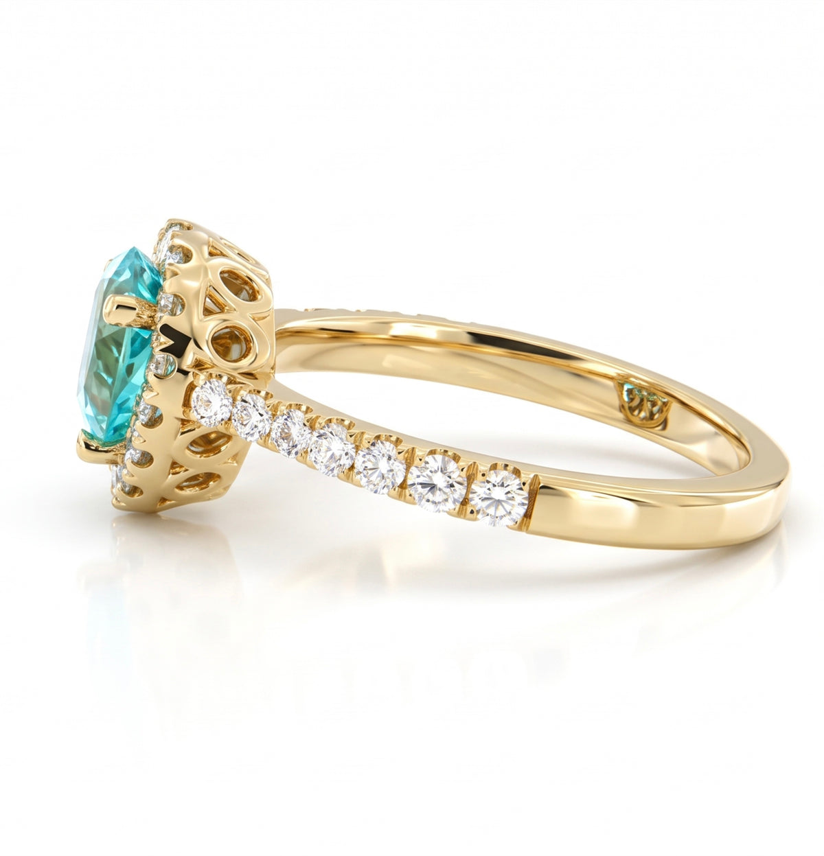 Pear Lab-Grown Paraiba Ring with Natural Diamond Halo and Accents