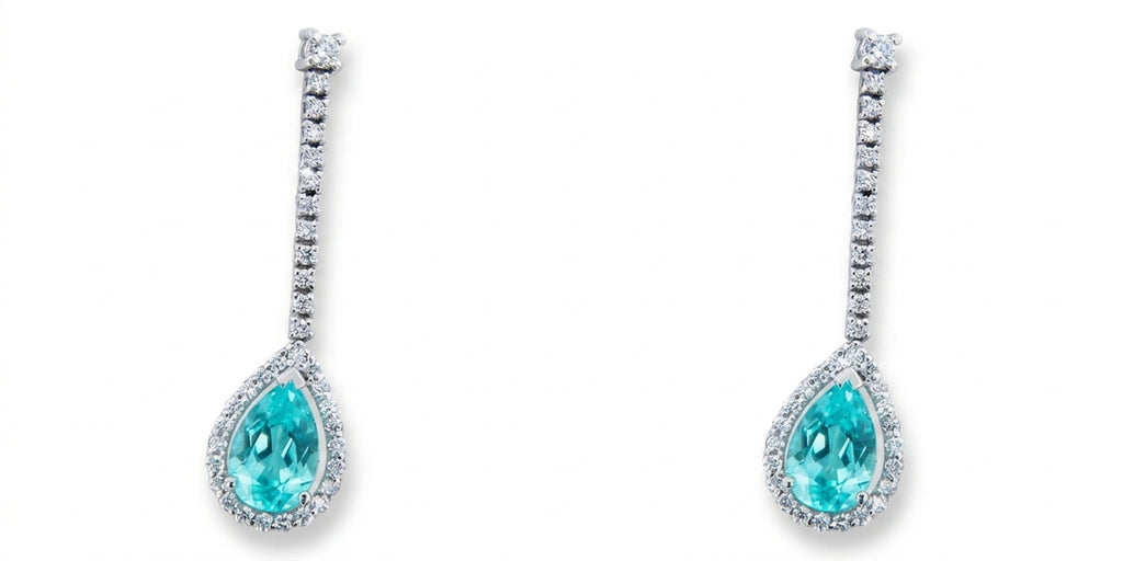 Pear Lab-Grown Paraiba Dangle Earrings with Natural Diamond Halo