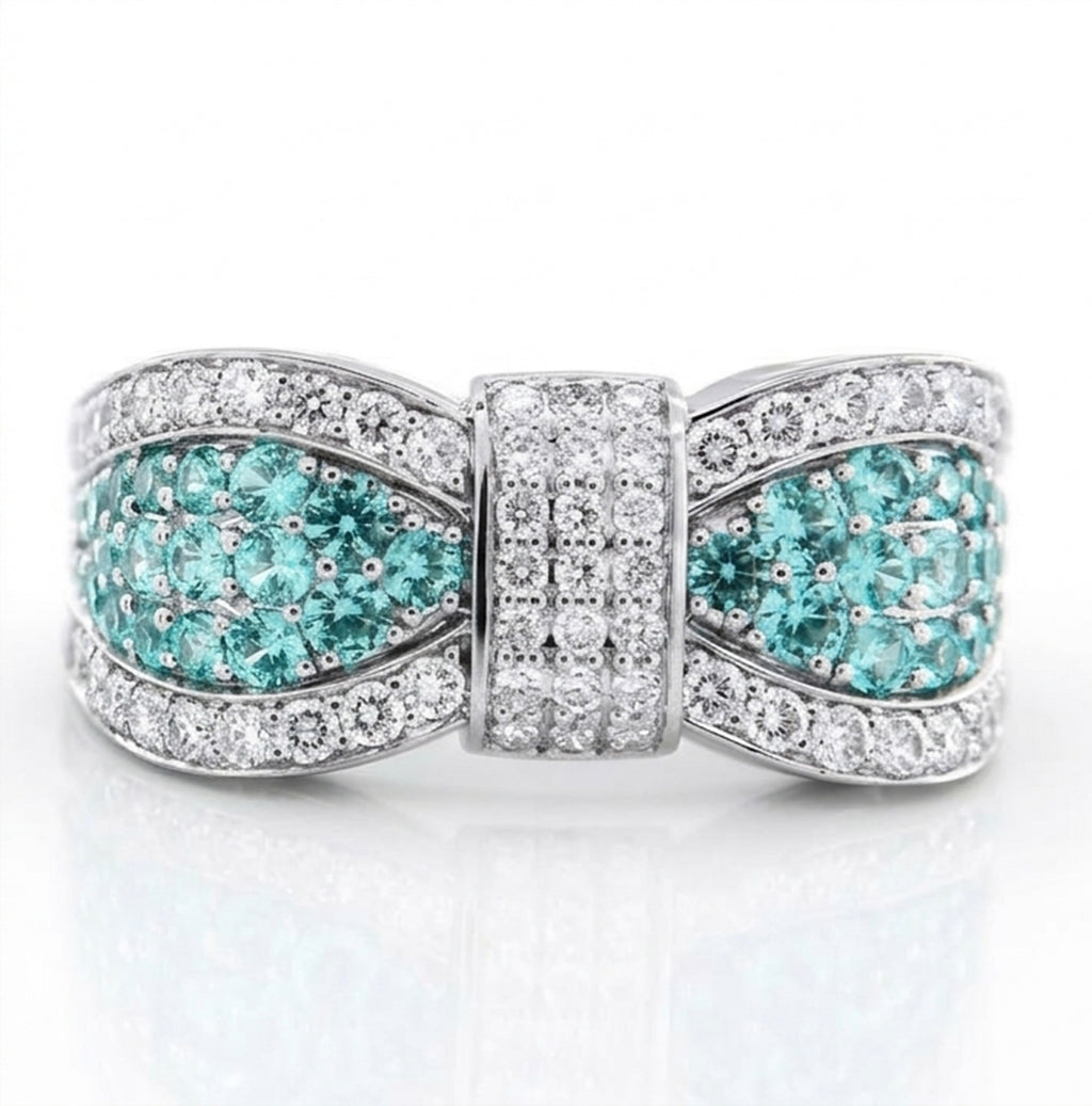 Lab-Grown Paraiba Bow-Tie Ring with Natural Diamonds