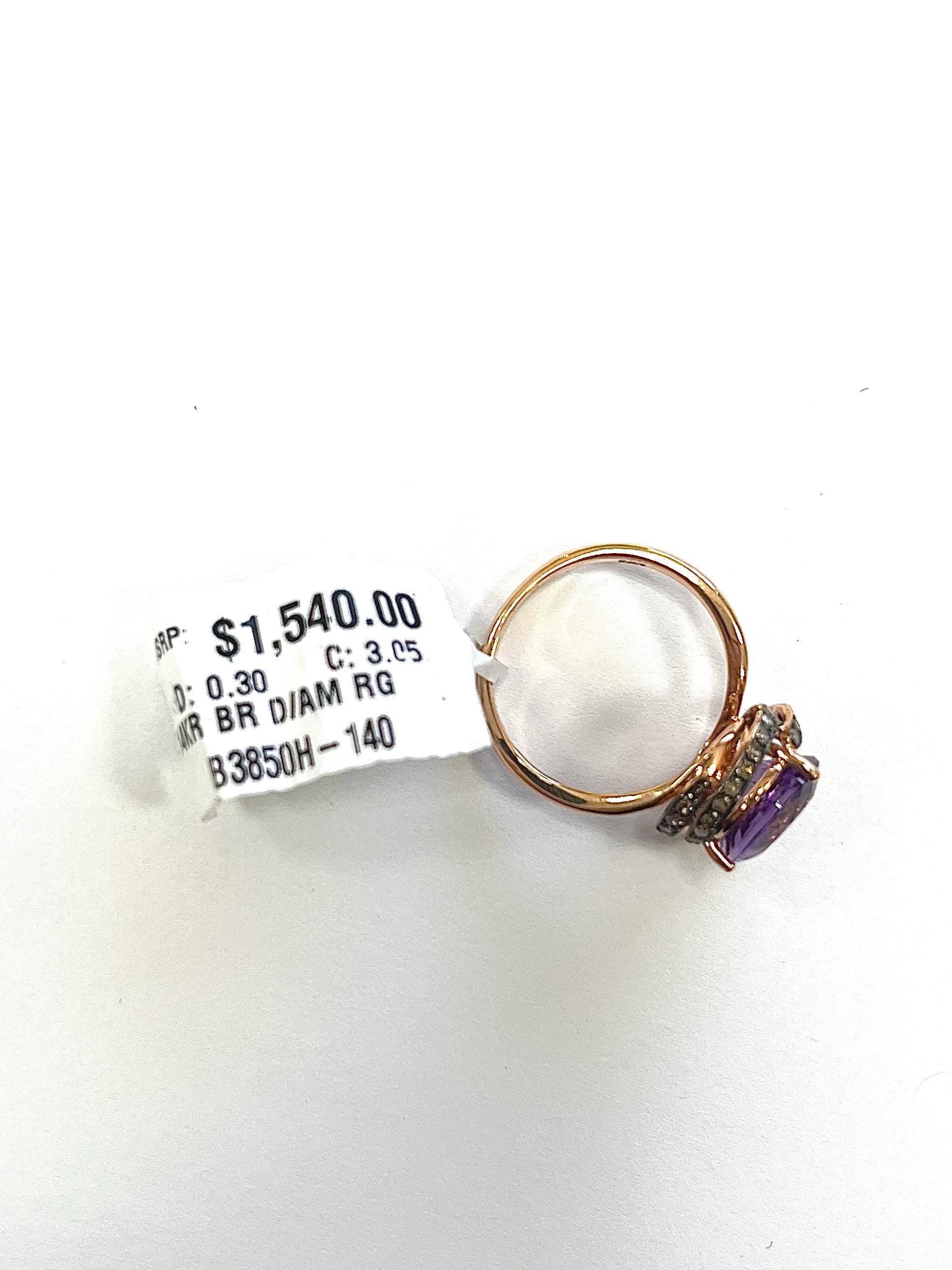 EFFY 14k Rose Gold Brown Diamond and Amethyst Ring Size 7