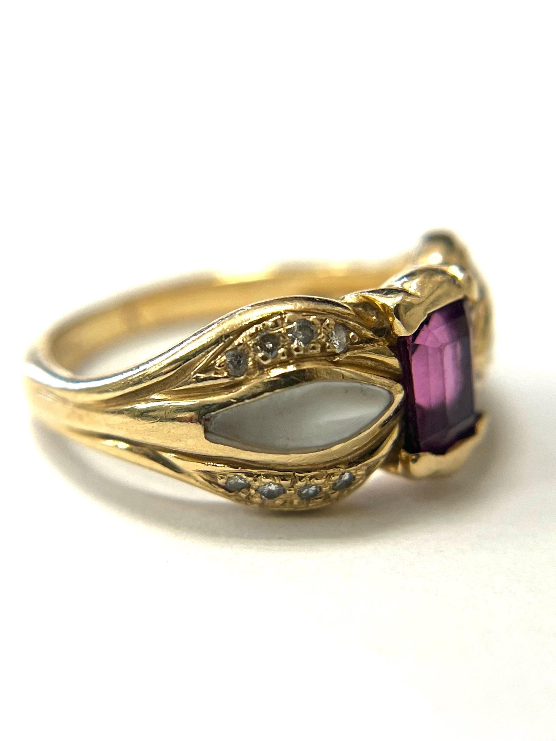 KABANA 14k Yellow Gold Ring with Amethyst Diamond and Pearl Size 5 Band