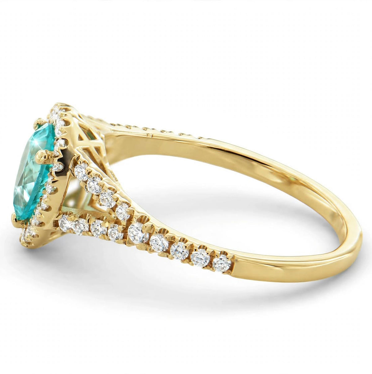 Pear Lab-Grown Paraiba Split Shank Ring with Natural Diamond Halo and Accents