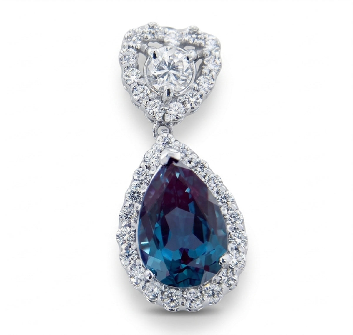 Pear Lab-Grown Alexandrite Earrings with Natural Diamond Heart-Shaped Halo