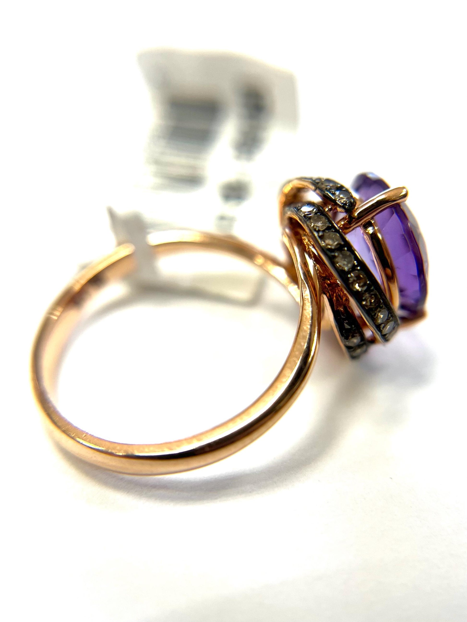 EFFY 14k Rose Gold Brown Diamond and Amethyst Ring Size 7