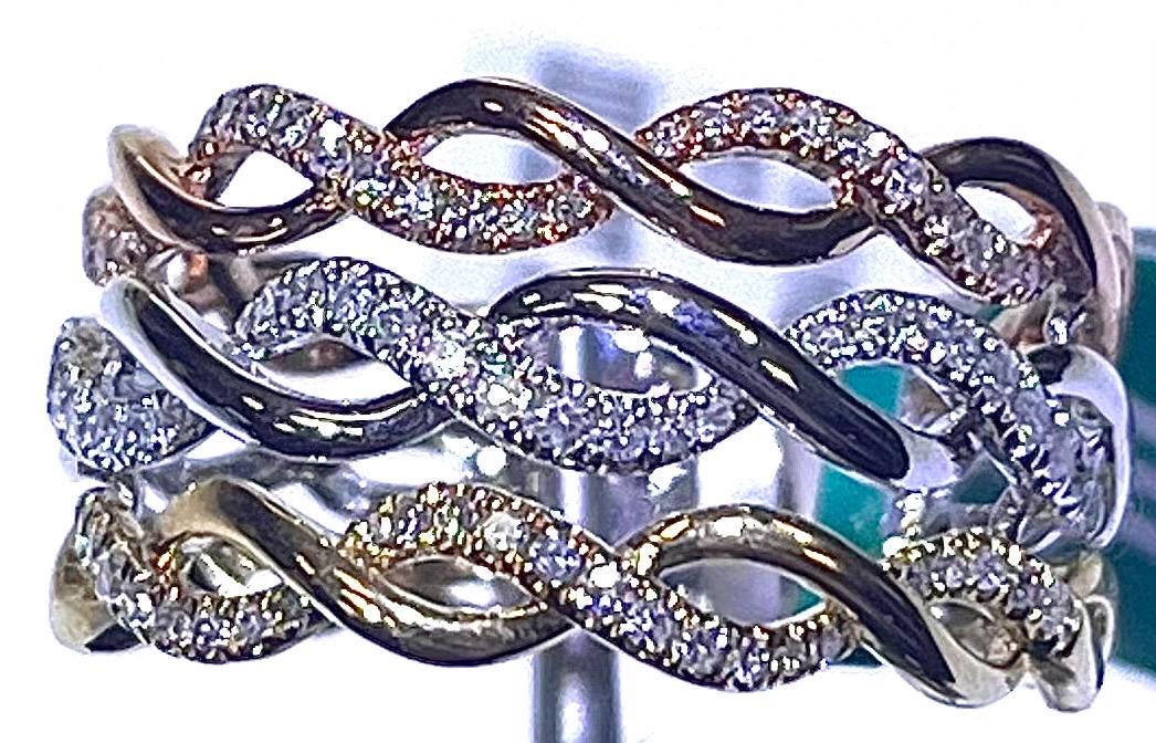 EFFY 14k Yellow, White & Rose Gold Diamond Ring Size 7 NEW With Tags
