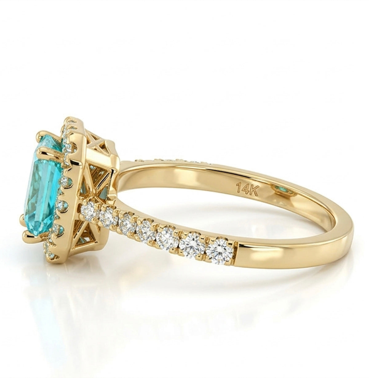 Large Radiant Lab-Grown Paraiba Ring with Natural Diamond Halo and Accents