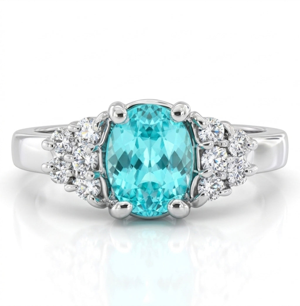 Oval Lab-Grown Paraiba Ring with Natural Diamonds