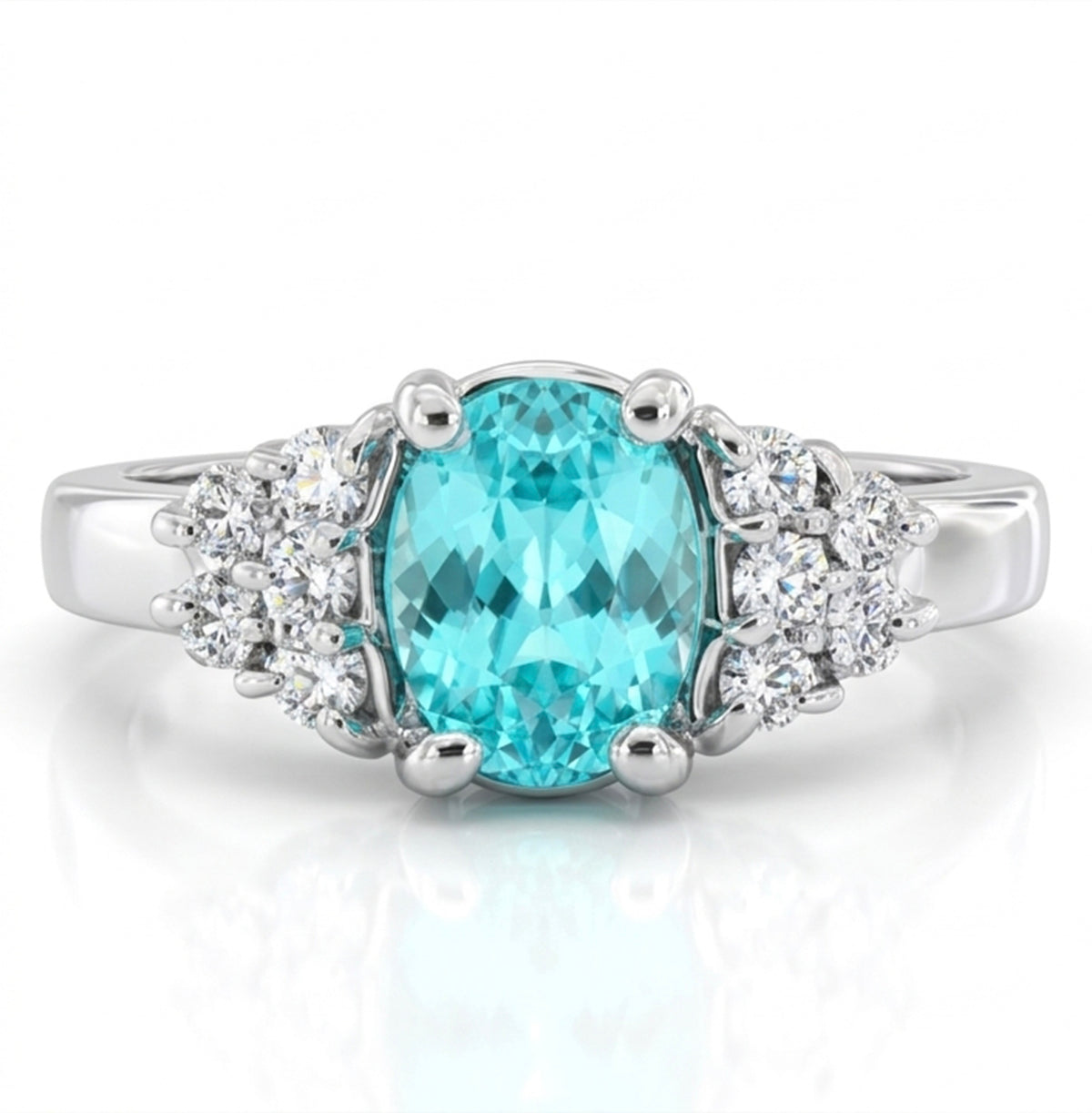 Oval Lab-Grown Paraiba Ring with Natural Diamonds