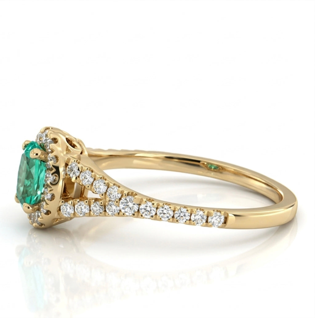 Small Oval Lab-Grown Paraiba Split Shank Ring with Natural Diamond Halo and Accents