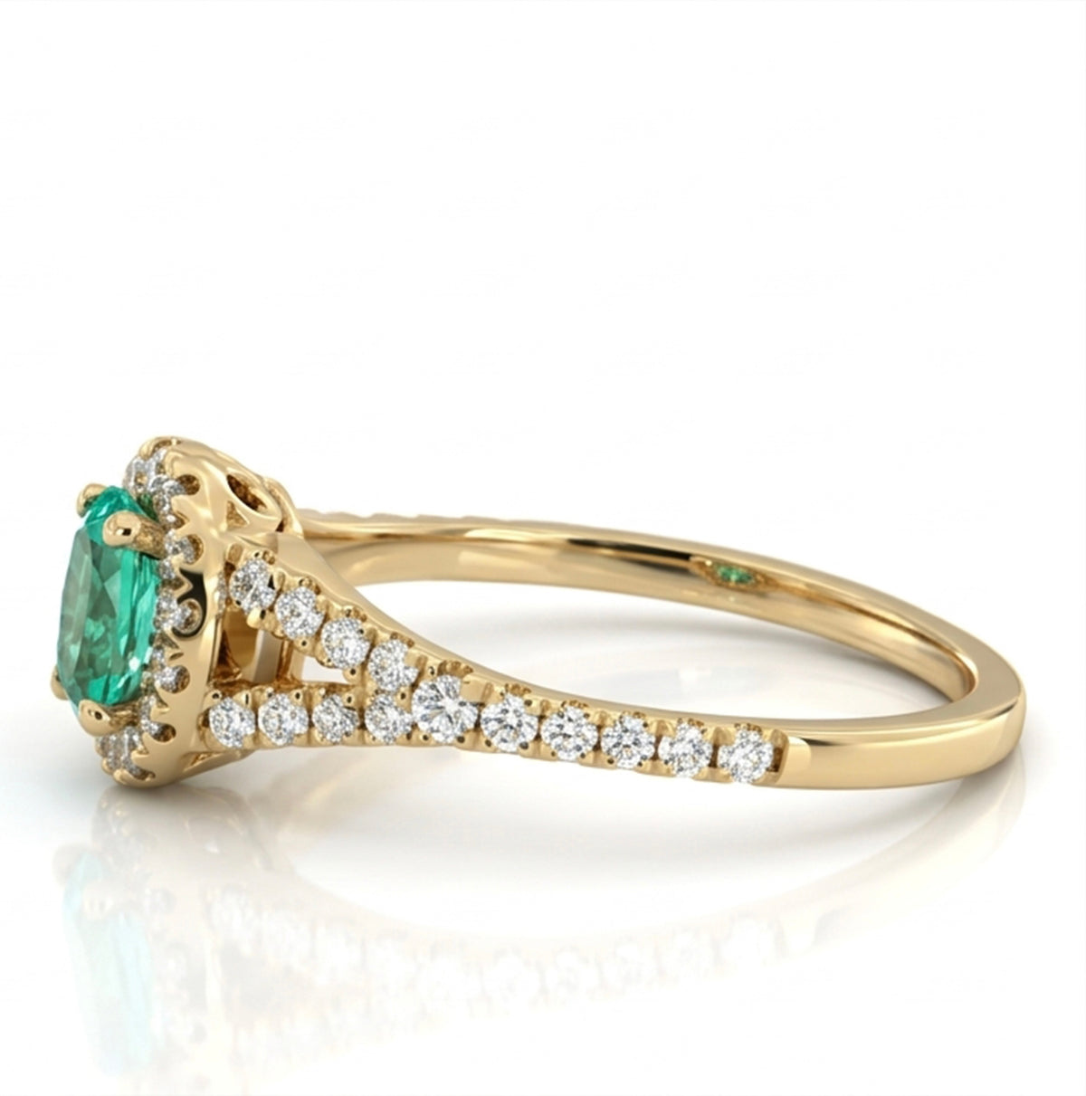 Small Oval Lab-Grown Paraiba Split Shank Ring with Natural Diamond Halo and Accents