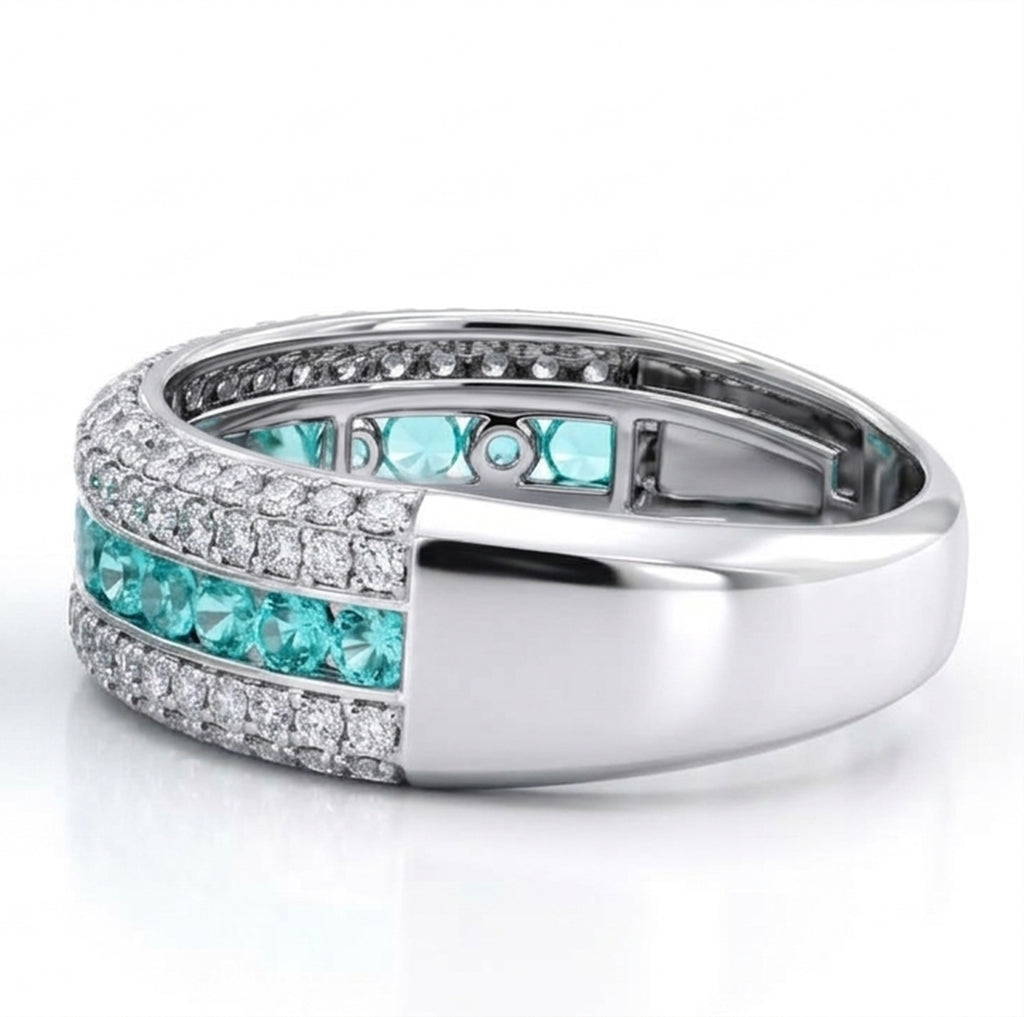 Lab-Grown Paraiba Band Five Row Ring with Natural Diamonds