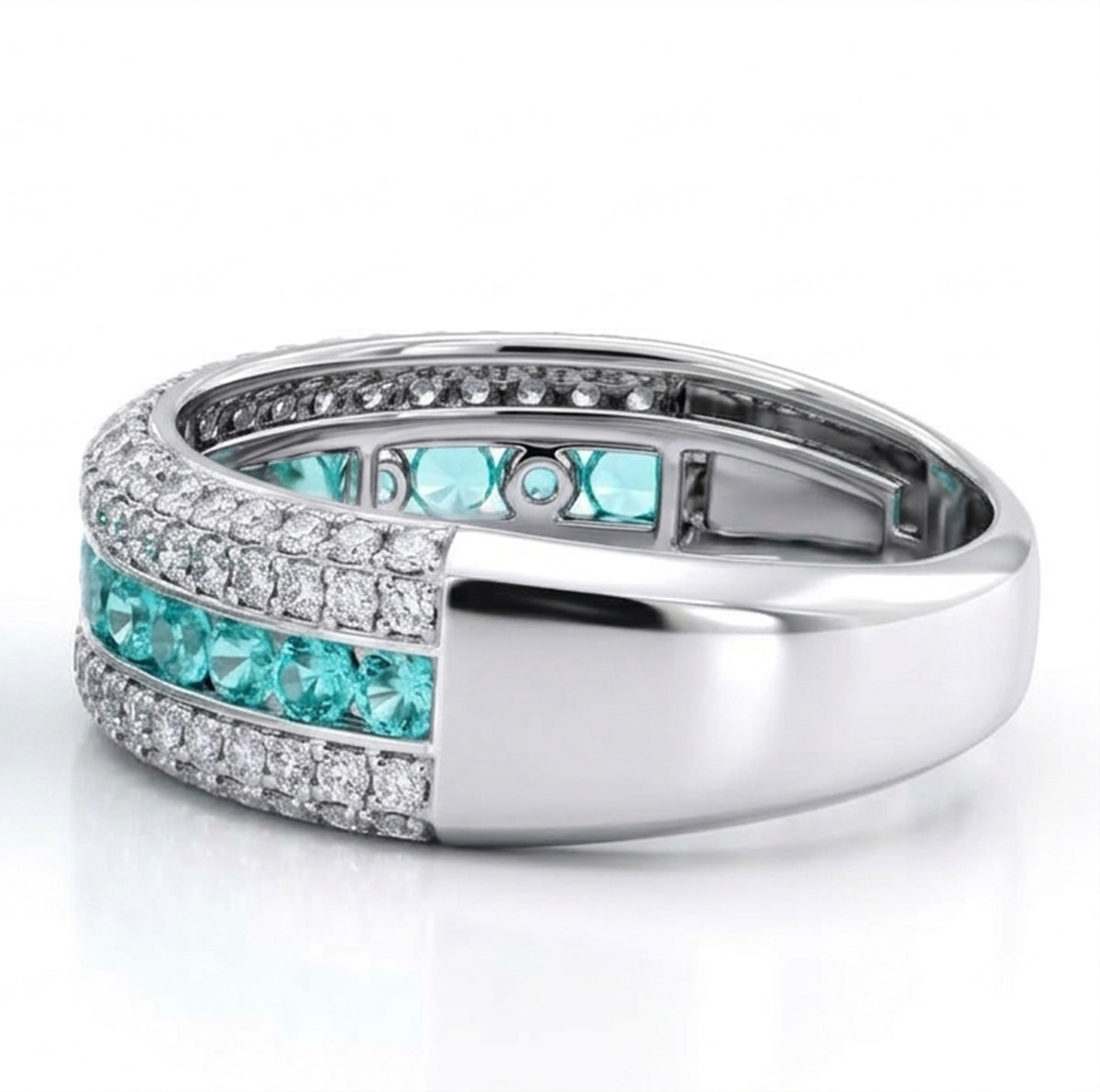 Lab-Grown Paraiba Band Five Row Ring with Natural Diamonds