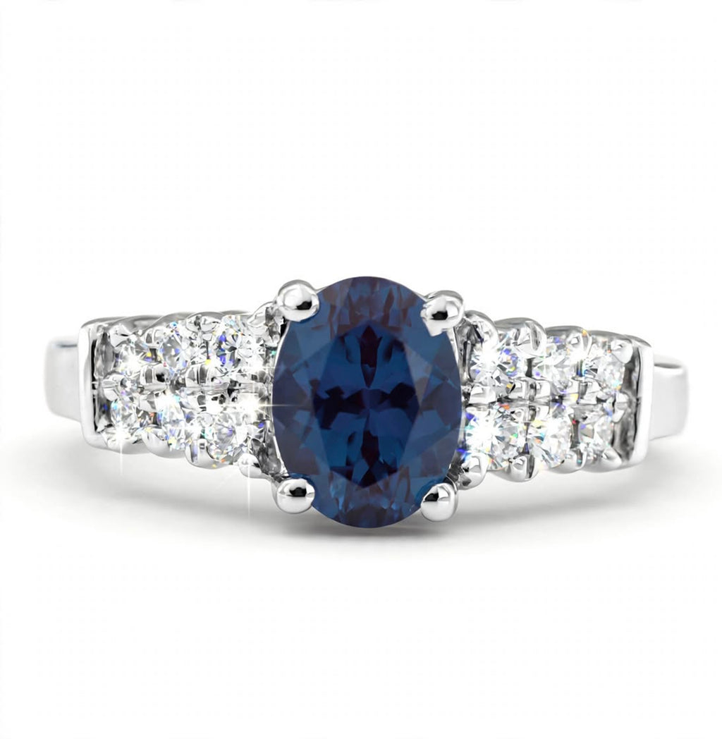 Oval Lab-Grown Alexandrite Ring with Natural Diamonds