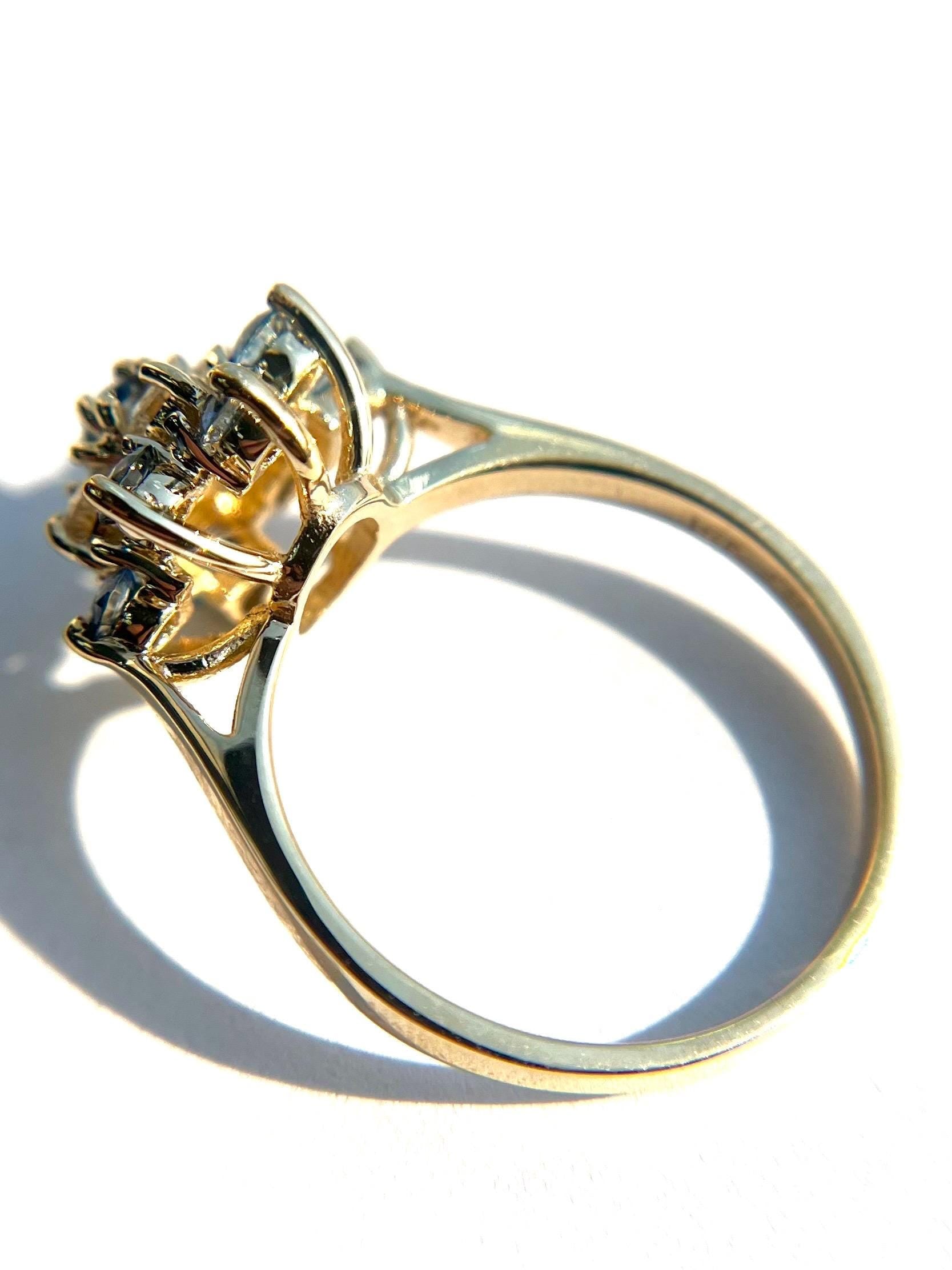 14k Yellow Gold Sapphire and Diamond Ring Size 7.5 Band