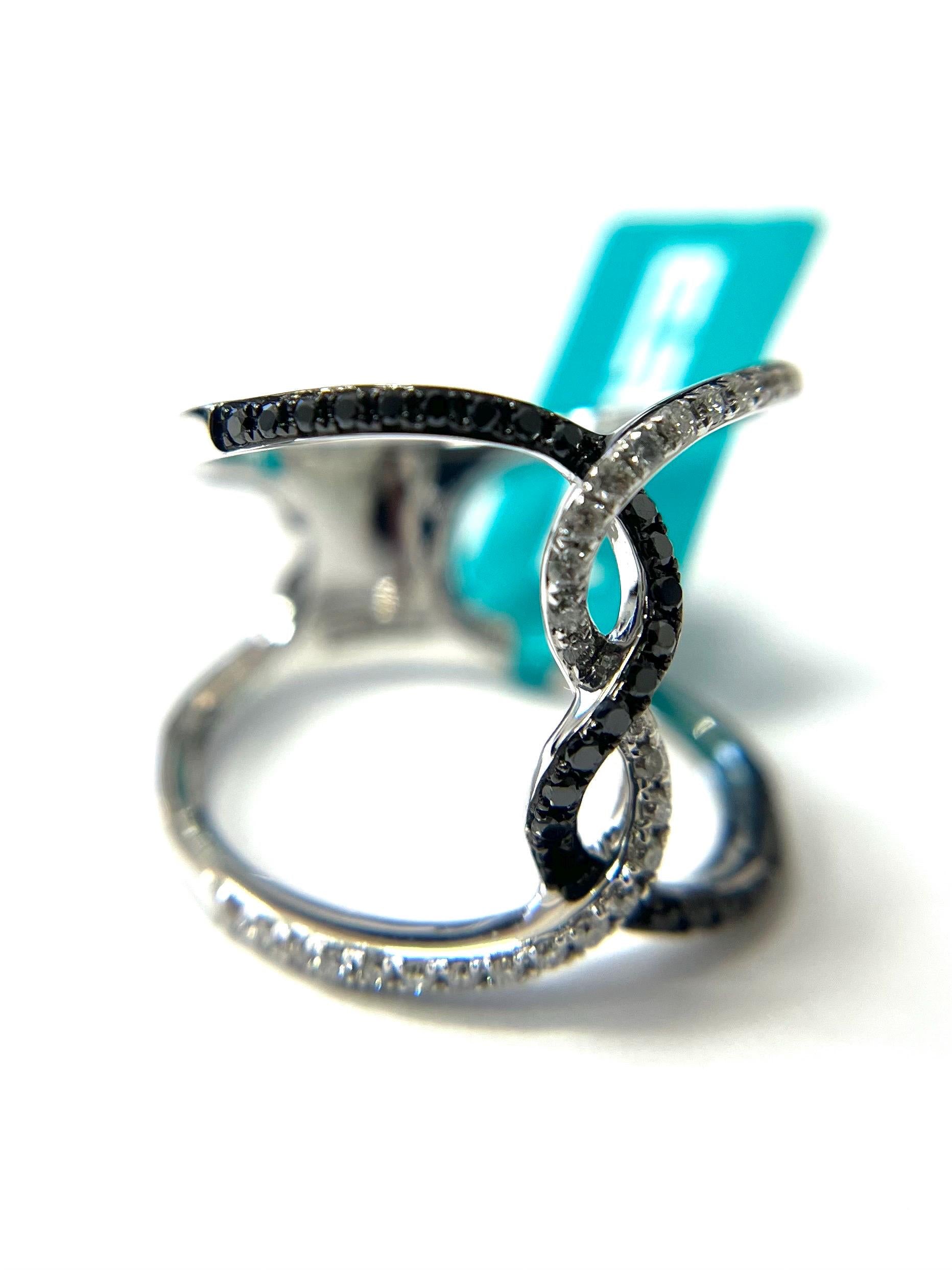 EFFY 14k White Gold Black and White Diamond Crossover Ring Size 7