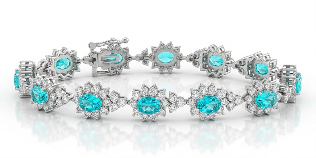 Oval Lab-Grown Paraiba Bracelet with Natural Diamond Halo