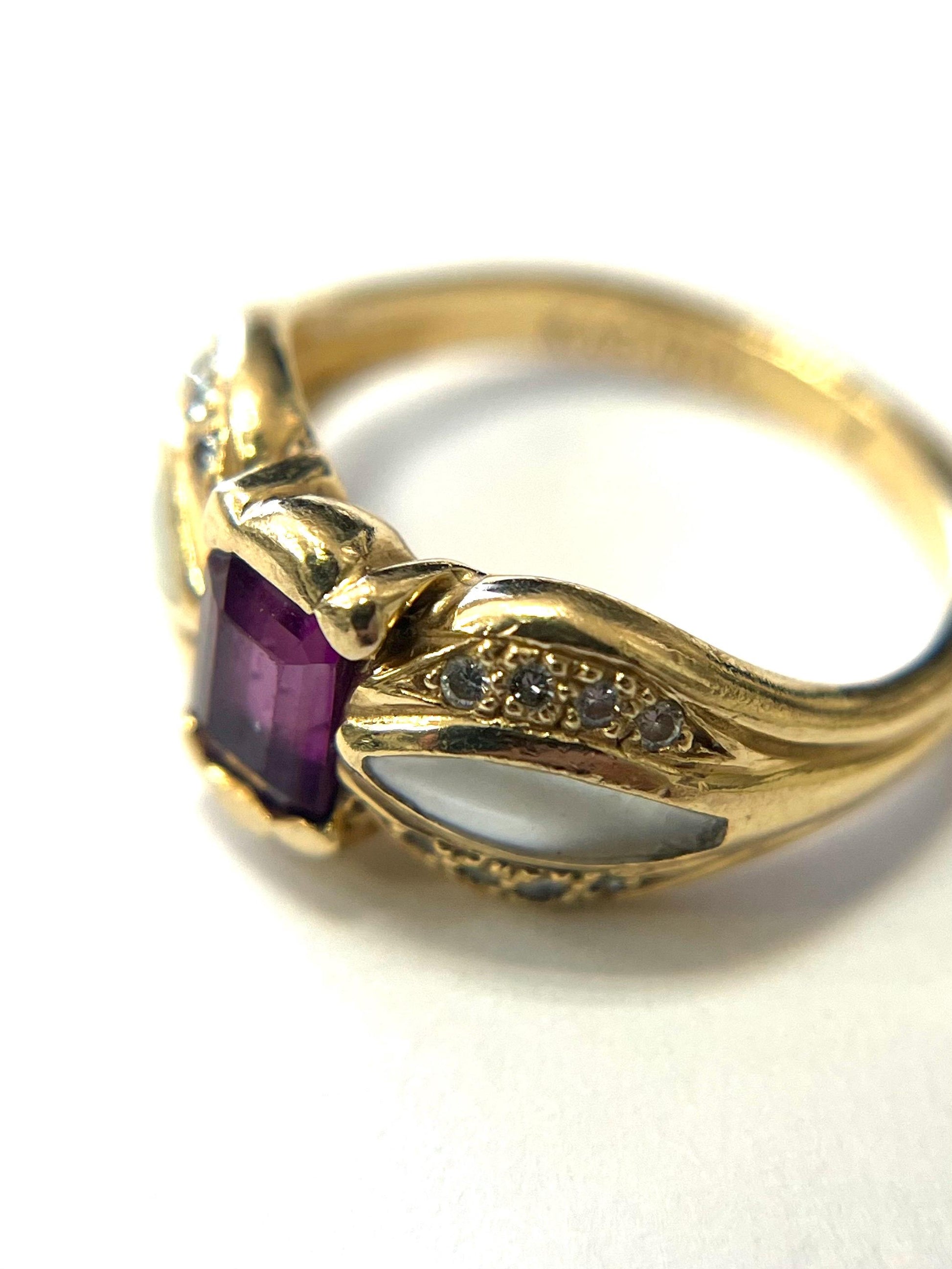 KABANA 14k Yellow Gold Ring with Amethyst Diamond and Pearl Size 5 Band