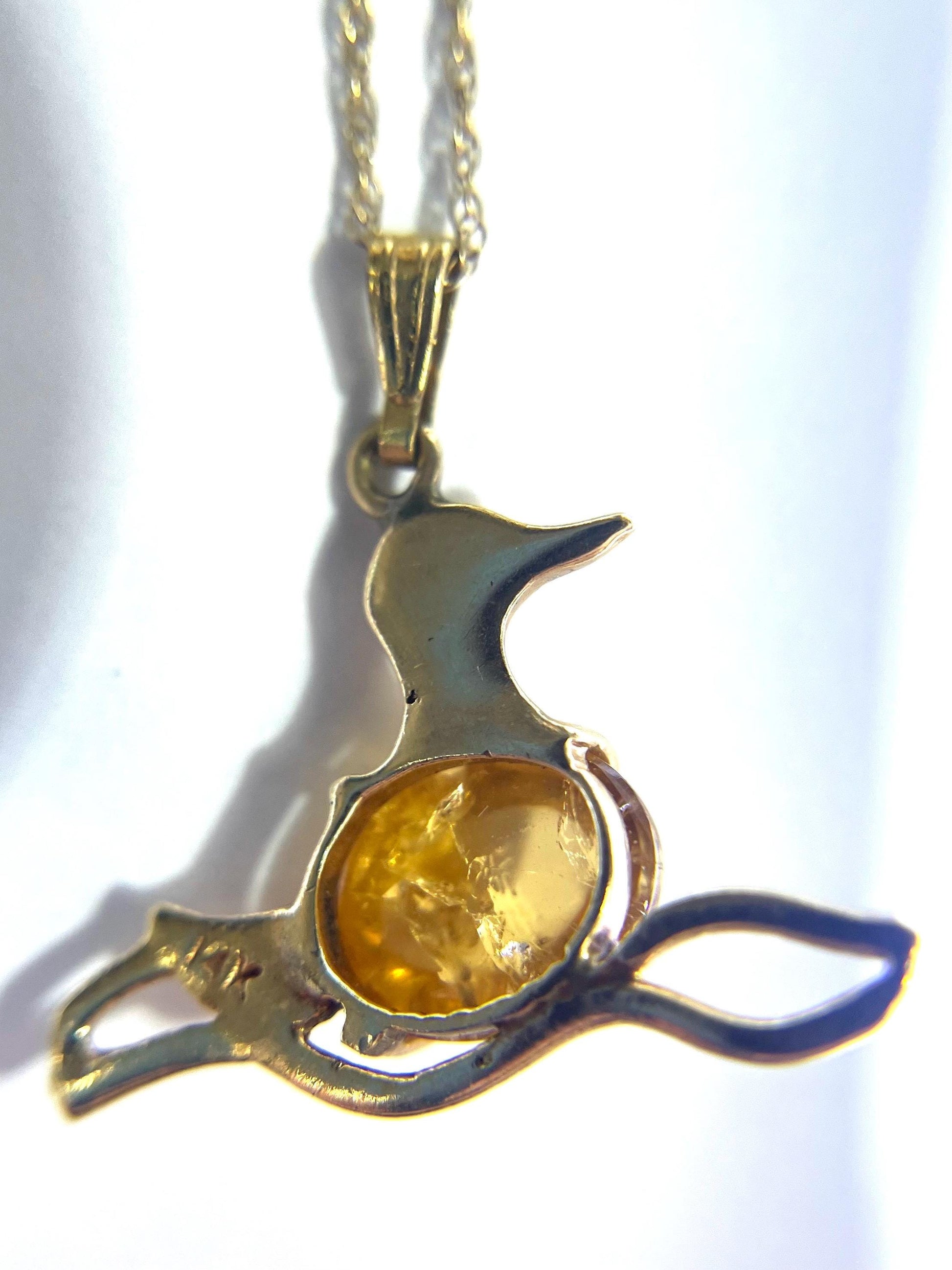14k Yellow Gold Citrine and Ruby Eye Duck Charm w/ 18” Cable Chain Necklace 3.2 grams