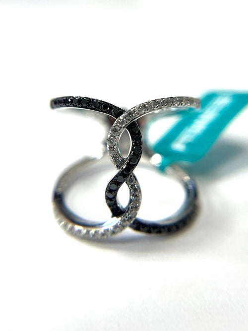 EFFY 14k White Gold Black and White Diamond Crossover Ring Size 7