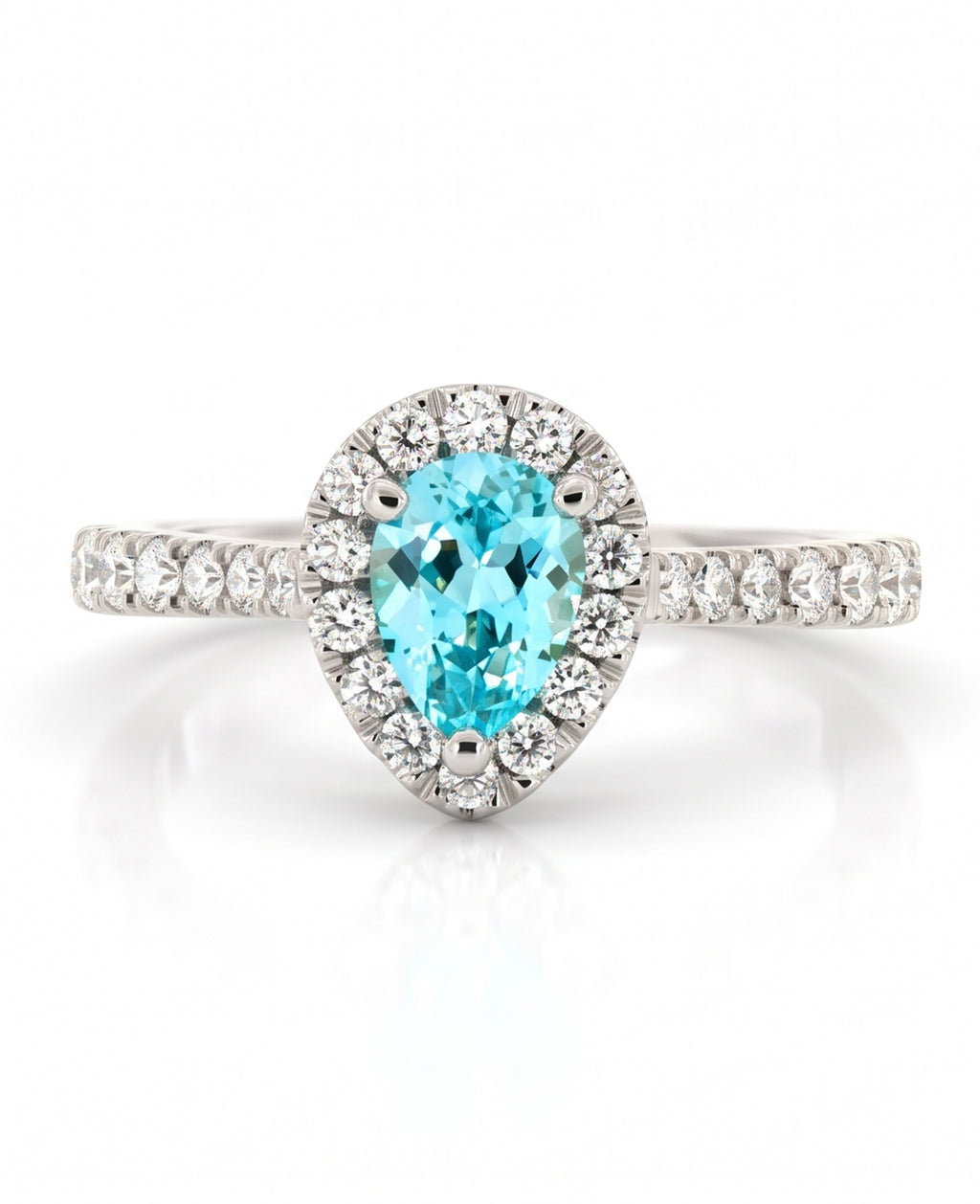 Pear Lab-Grown Paraiba Ring with Natural Diamond Halo and Accents