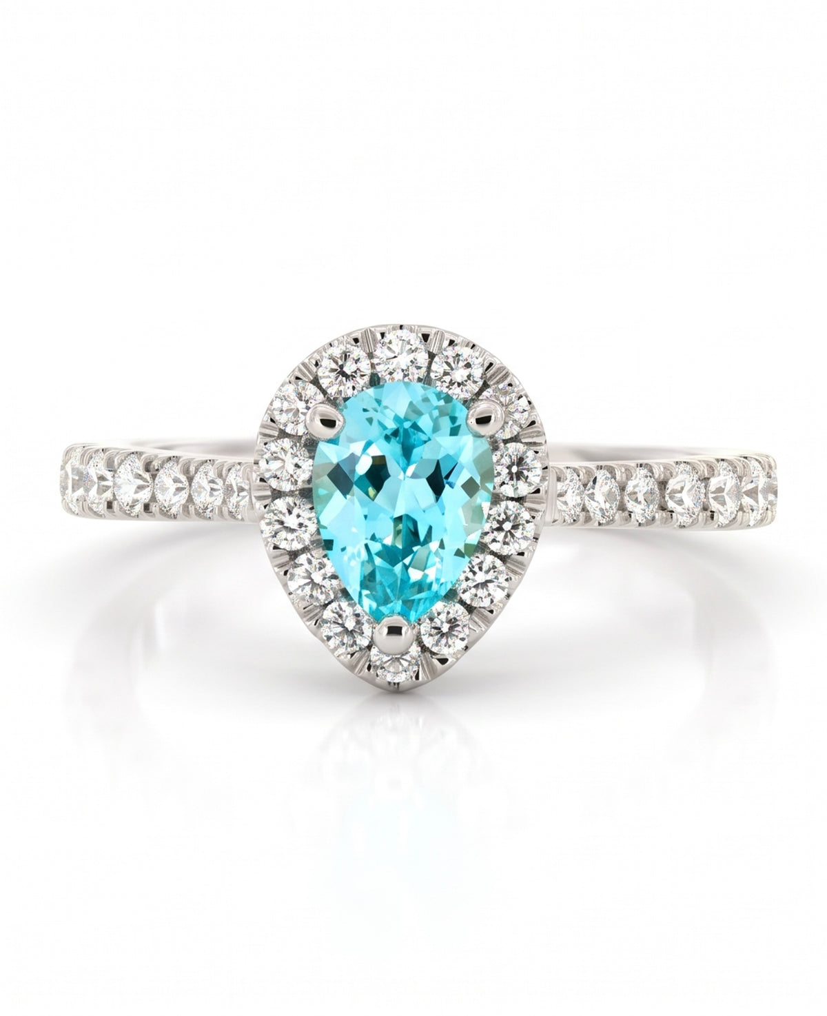 Pear Lab-Grown Paraiba Ring with Natural Diamond Halo and Accents