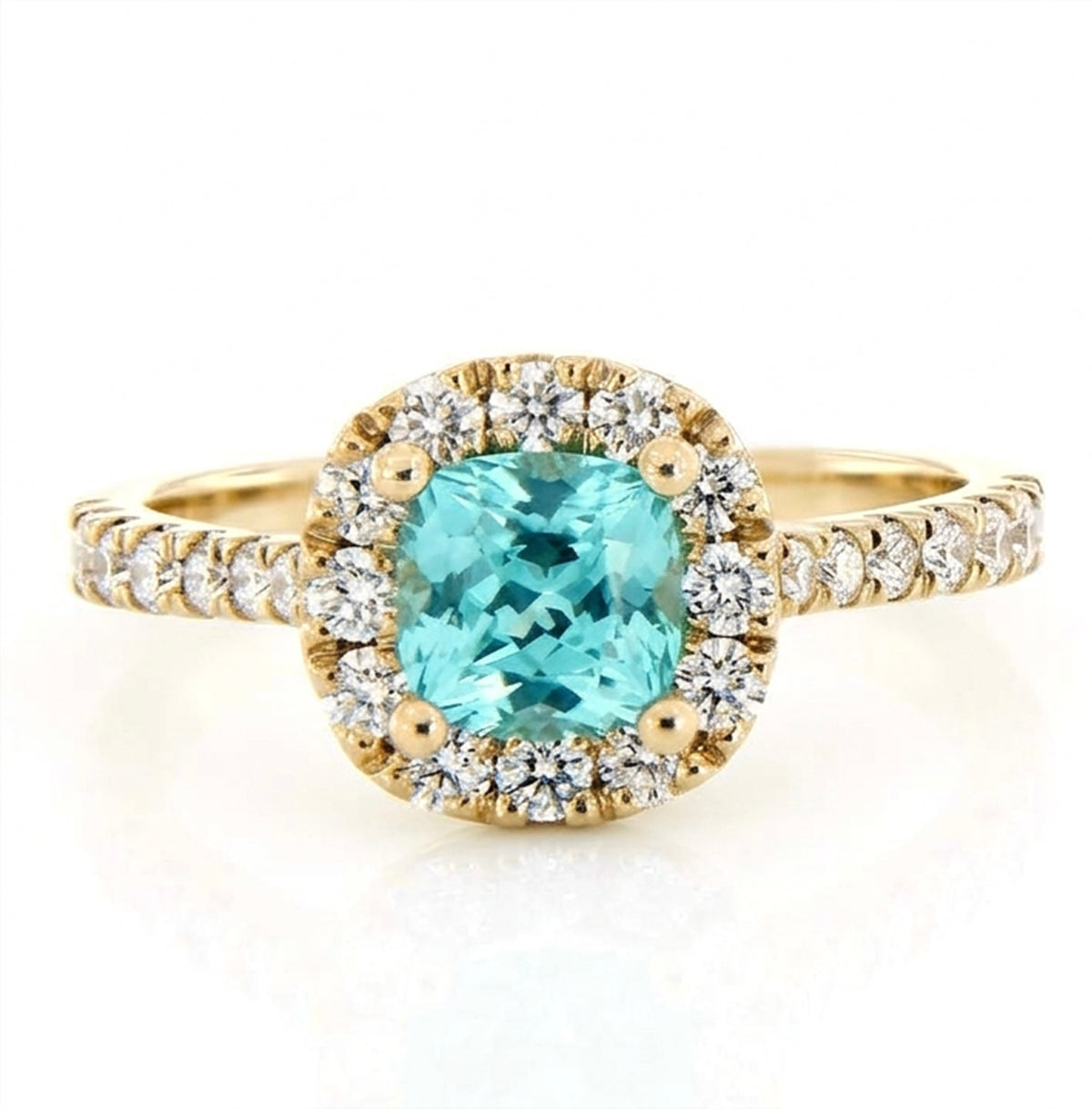 Square Cushion Lab-Grown Paraiba Ring with Natural Diamond Halo and Accents