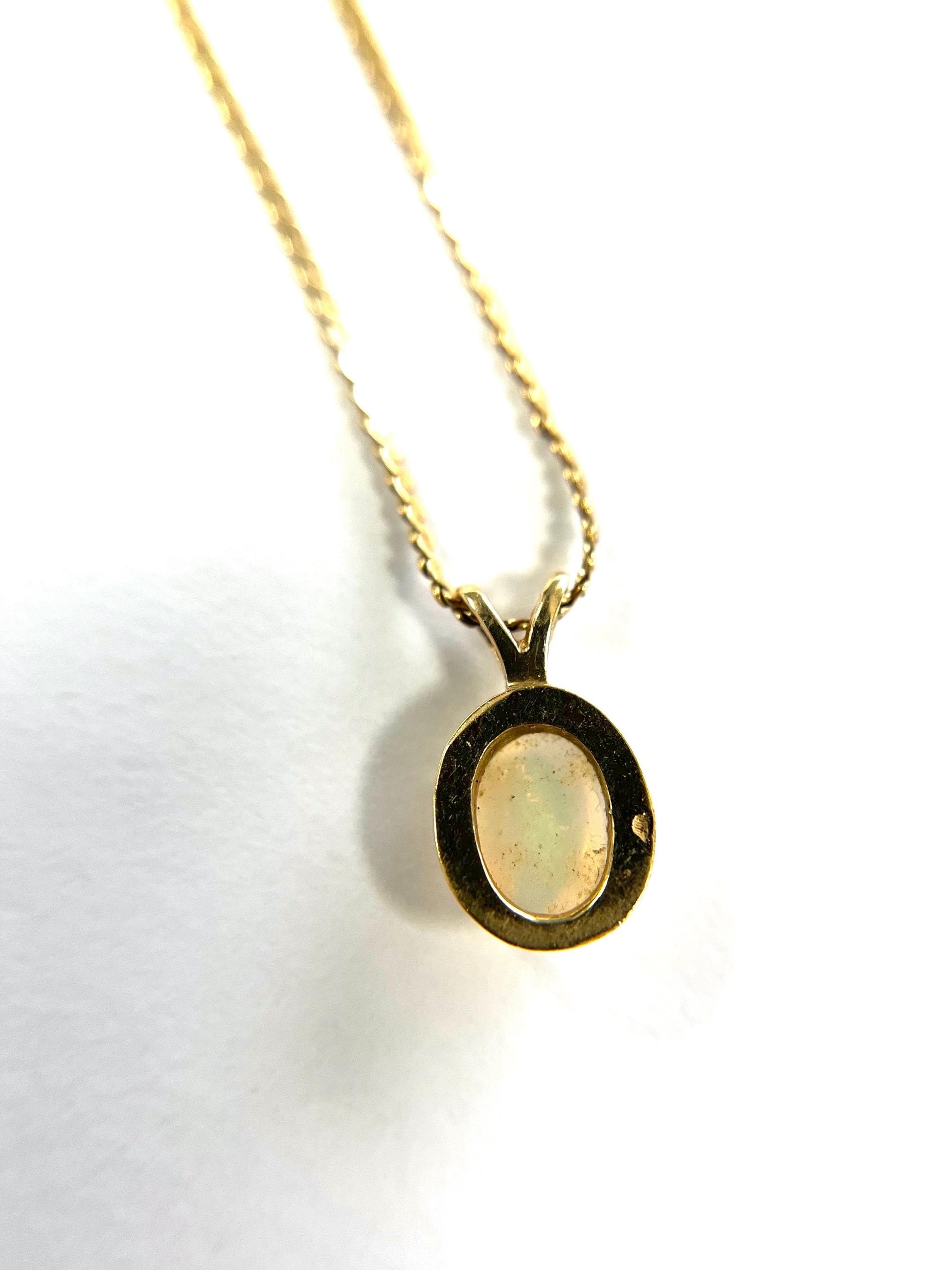 Opal Necklace 14k Yellow Gold 15 Inch Chain