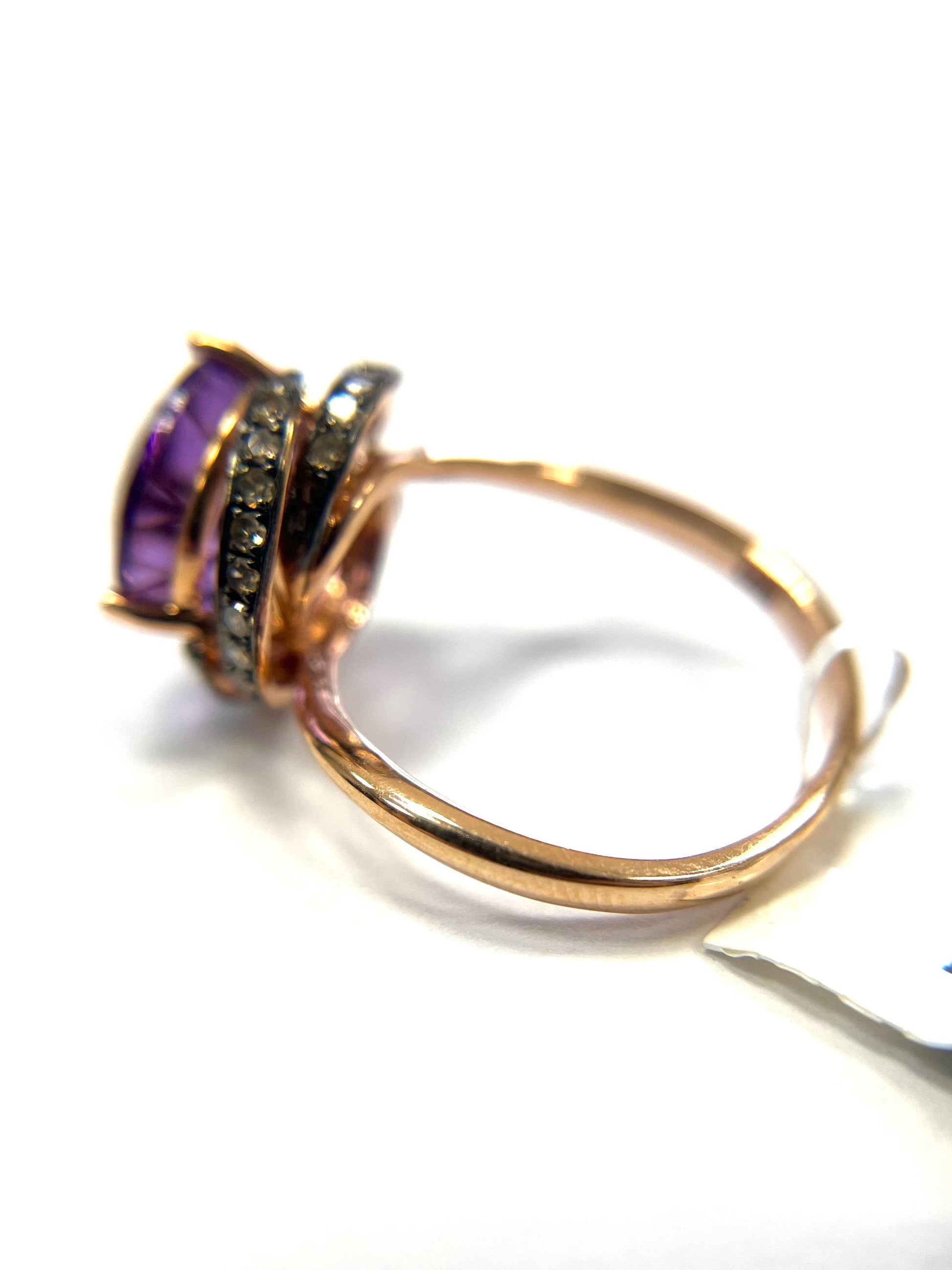 EFFY 14k Rose Gold Brown Diamond and Amethyst Ring Size 7