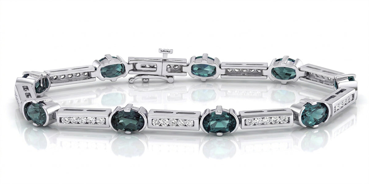 Oval Lab-Grown Alexandrite Boxed Bracelet with Natural Diamonds
