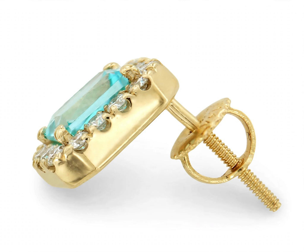 Radiant Lab-Grown Paraiba Earrings with Natural Diamond Halo Studs