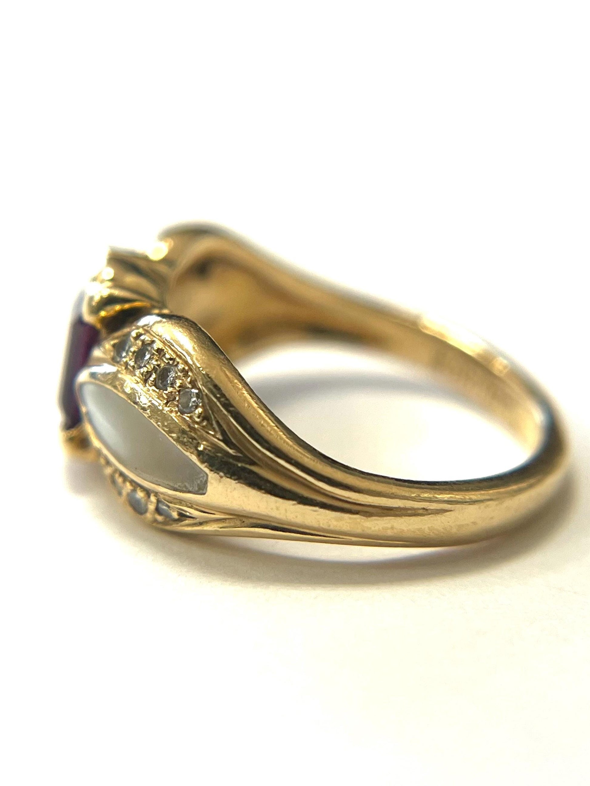 KABANA 14k Yellow Gold Ring with Amethyst Diamond and Pearl Size 5 Band
