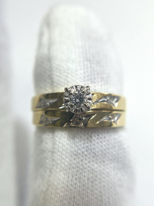 Diamond Wedding Ring Set - 14k Yellow Gold Size 4.5 Band .10ctw Diamonds VINTAGE