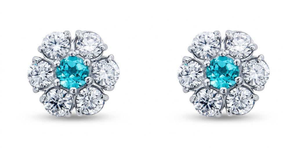 Round Lab-Grown Paraiba Earrings with Natural Diamond Studs