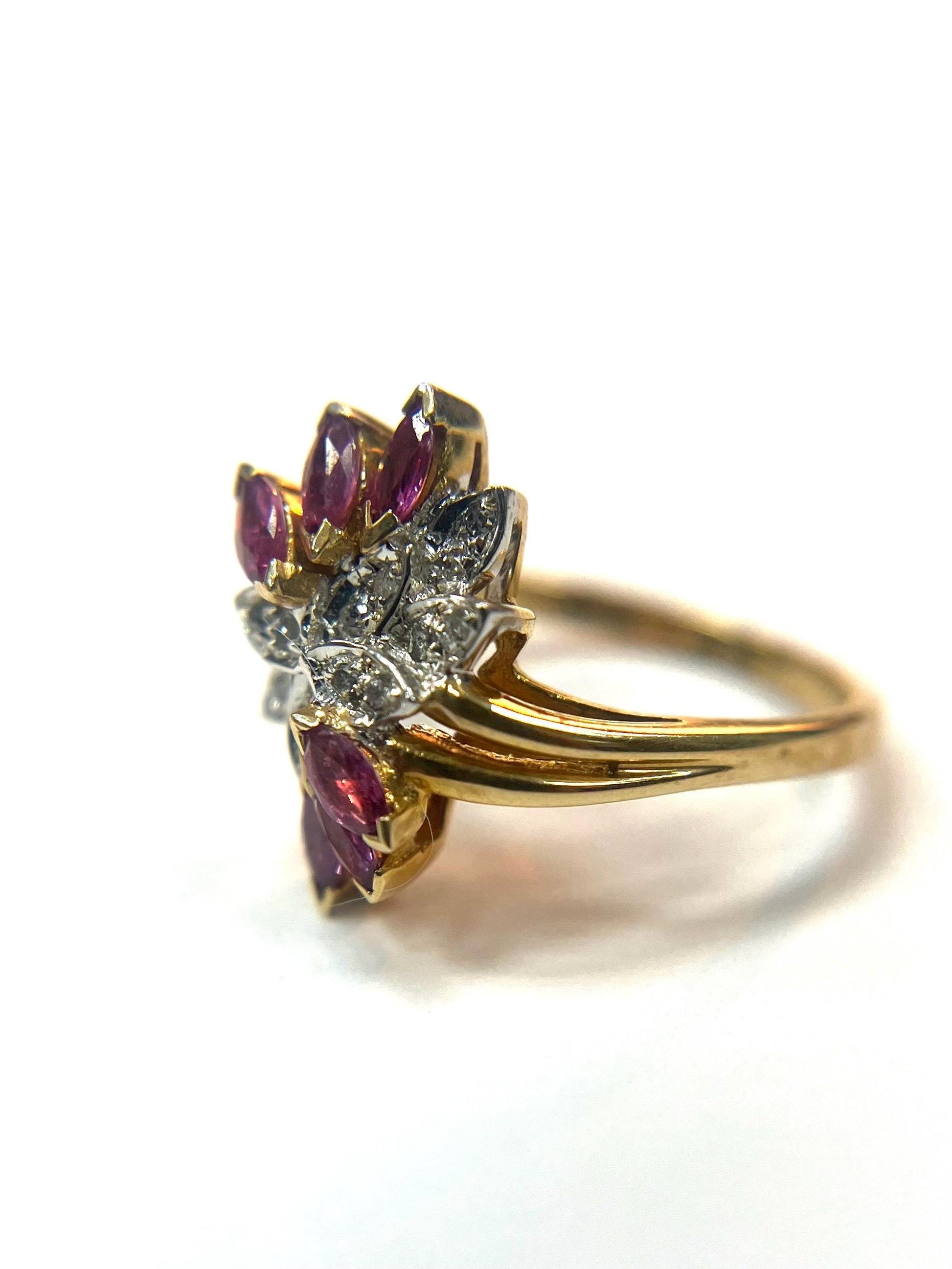 Estate Diamond and Ruby 14k Yellow Gold Ring Size 6 Band Vintage Solid Gold
