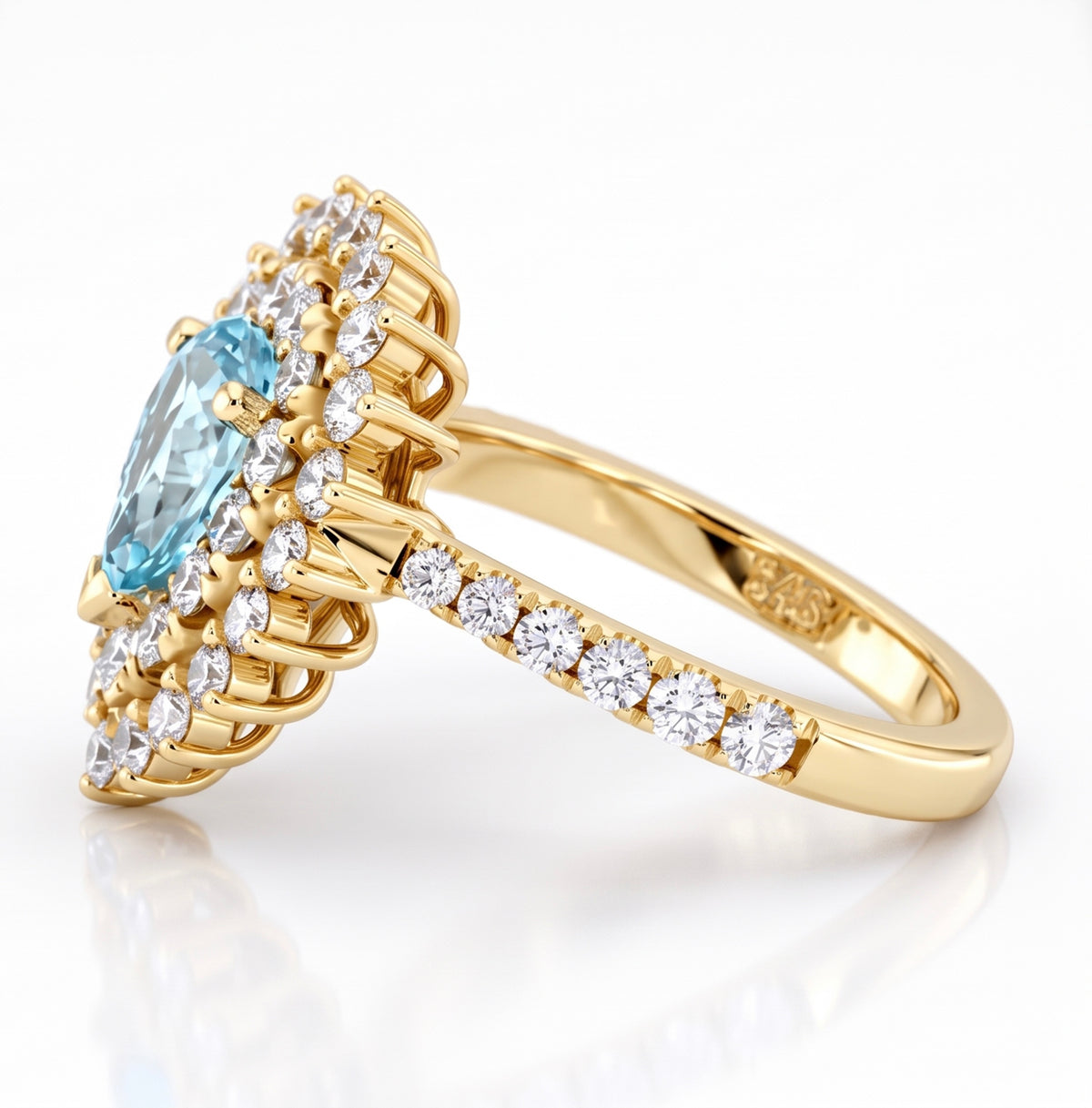 Pear Lab-Grown Paraiba Ring with Natural Diamond Double Halo and Accents