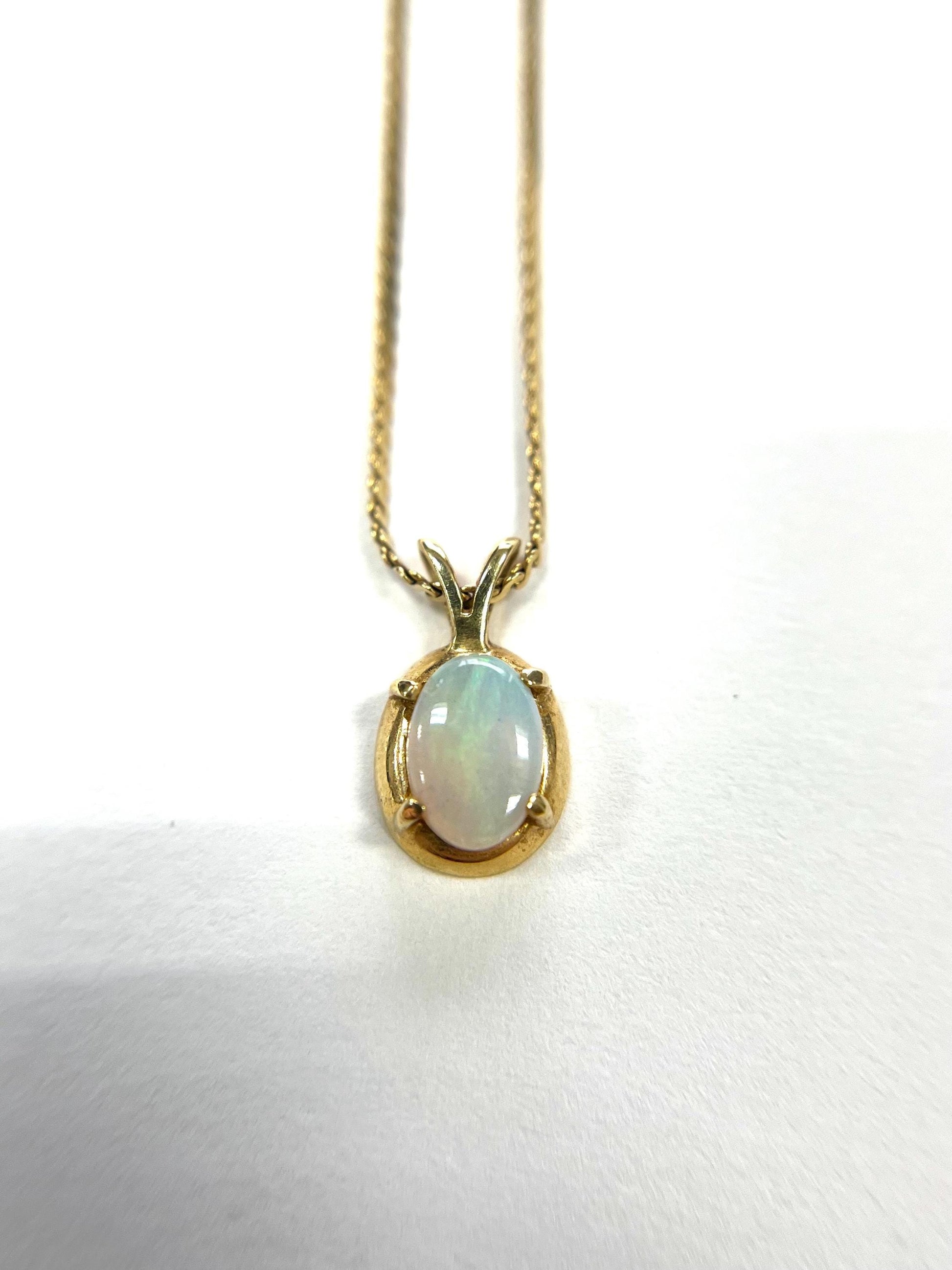 Opal Necklace 14k Yellow Gold 15 Inch Chain