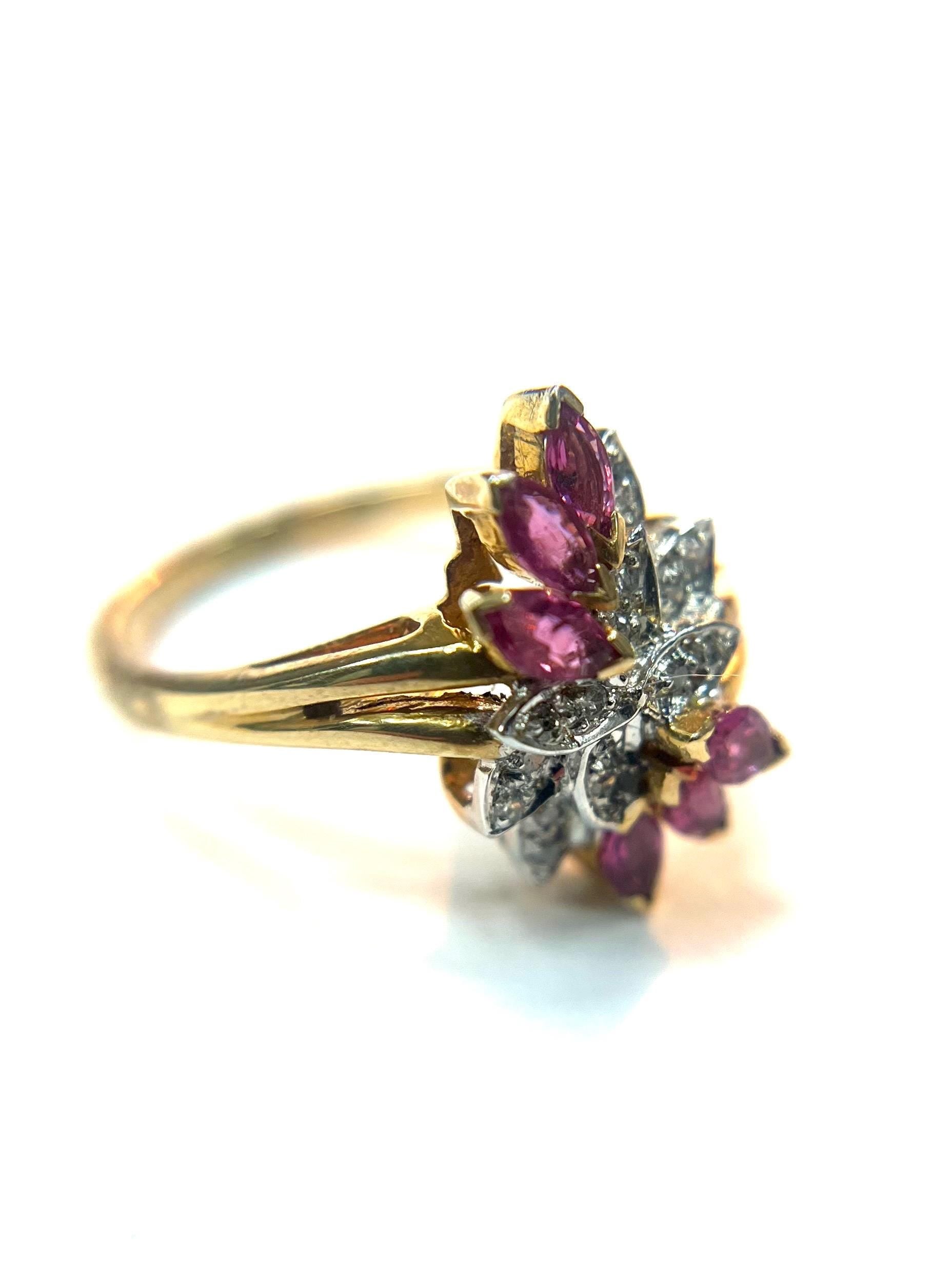 Estate Diamond and Ruby 14k Yellow Gold Ring Size 6 Band Vintage Solid Gold