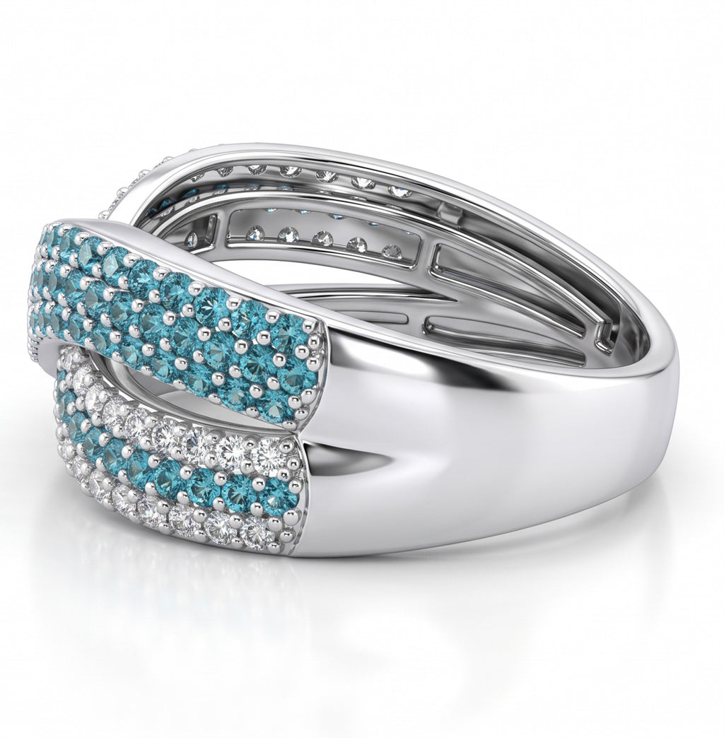 Lab-Grown Paraiba Crossover Ring with Natural Diamonds