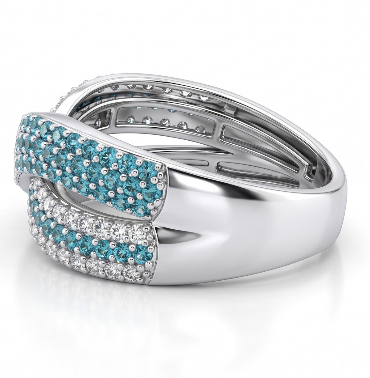 Lab-Grown Paraiba Crossover Ring with Natural Diamonds