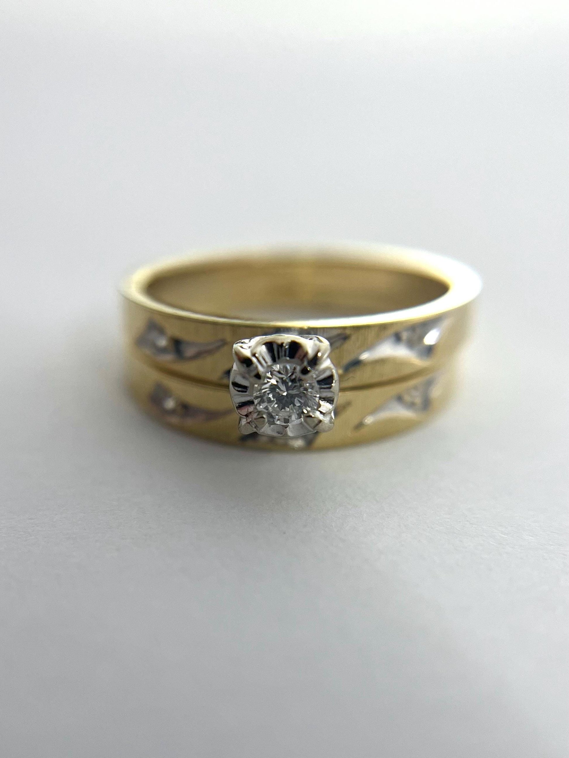 Diamond Wedding Ring Set - 14k Yellow Gold Size 4.5 Band .10ctw Diamonds VINTAGE