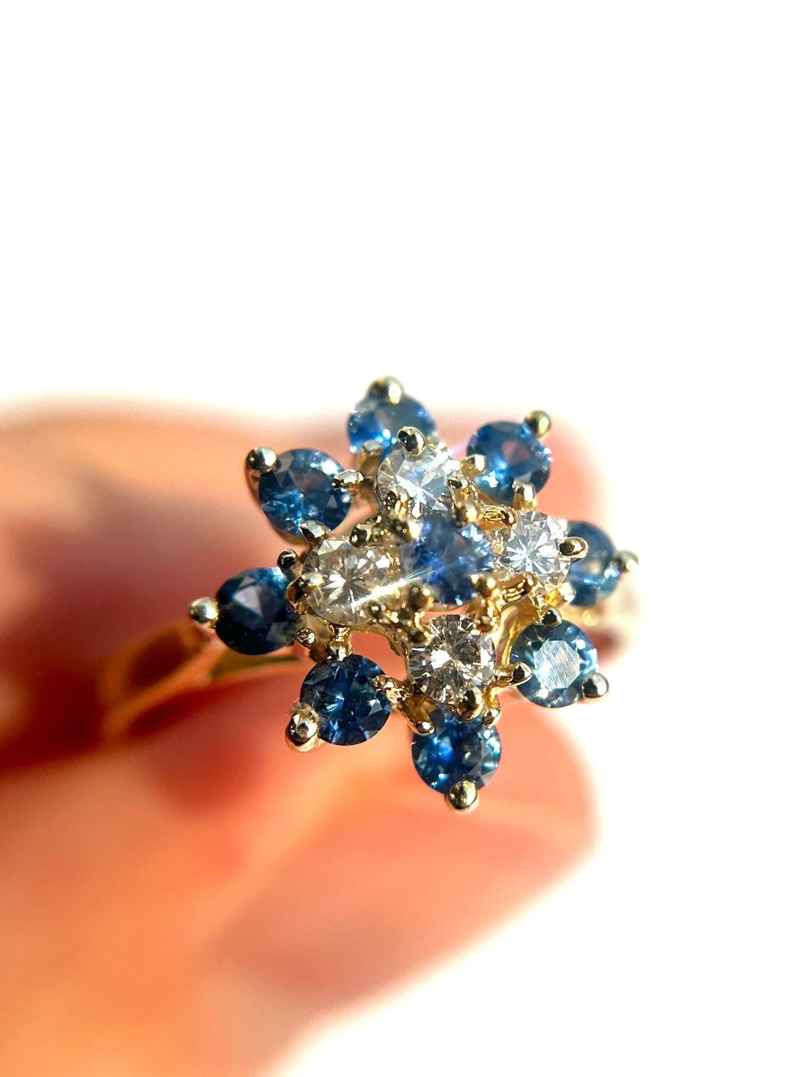 14k Yellow Gold Sapphire and Diamond Ring Size 7.5 Band