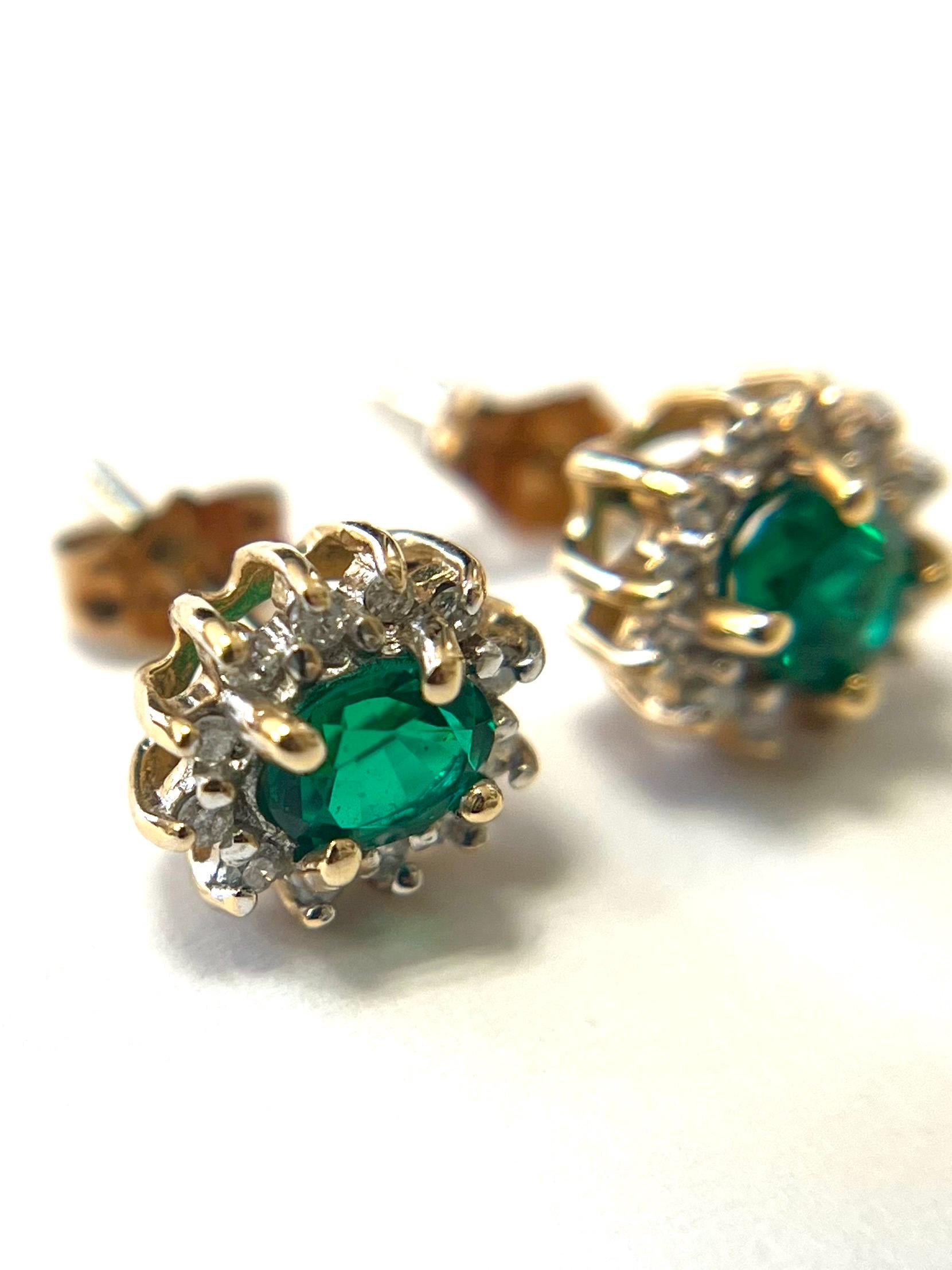 10k Yellow Gold Pushback Emerald Earrings with Diamonds