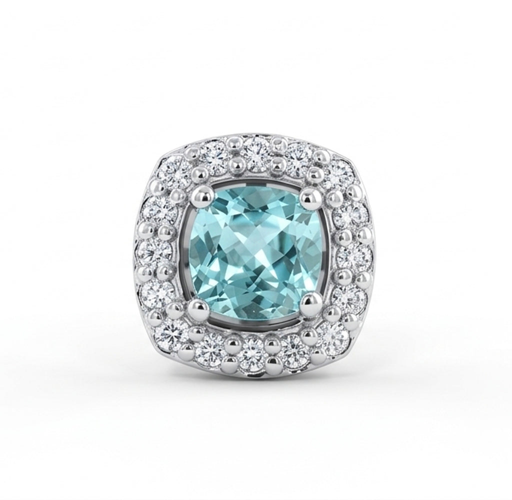 Square Cushion Lab-Grown Paraiba Earrings with Natural Diamond Halo Studs